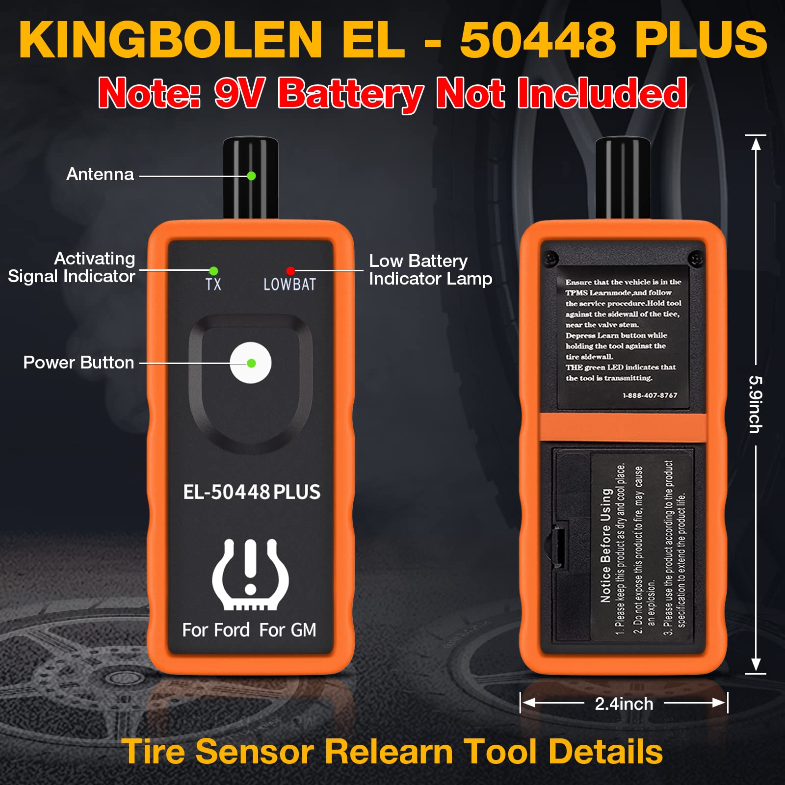 Kingbolen El-50448 Plus Tpms Relearn Tool For Ford For Gm Automotive Tire Pressure Monitor Sensor 315/433 Mhz Reset Tool, 2 In 1