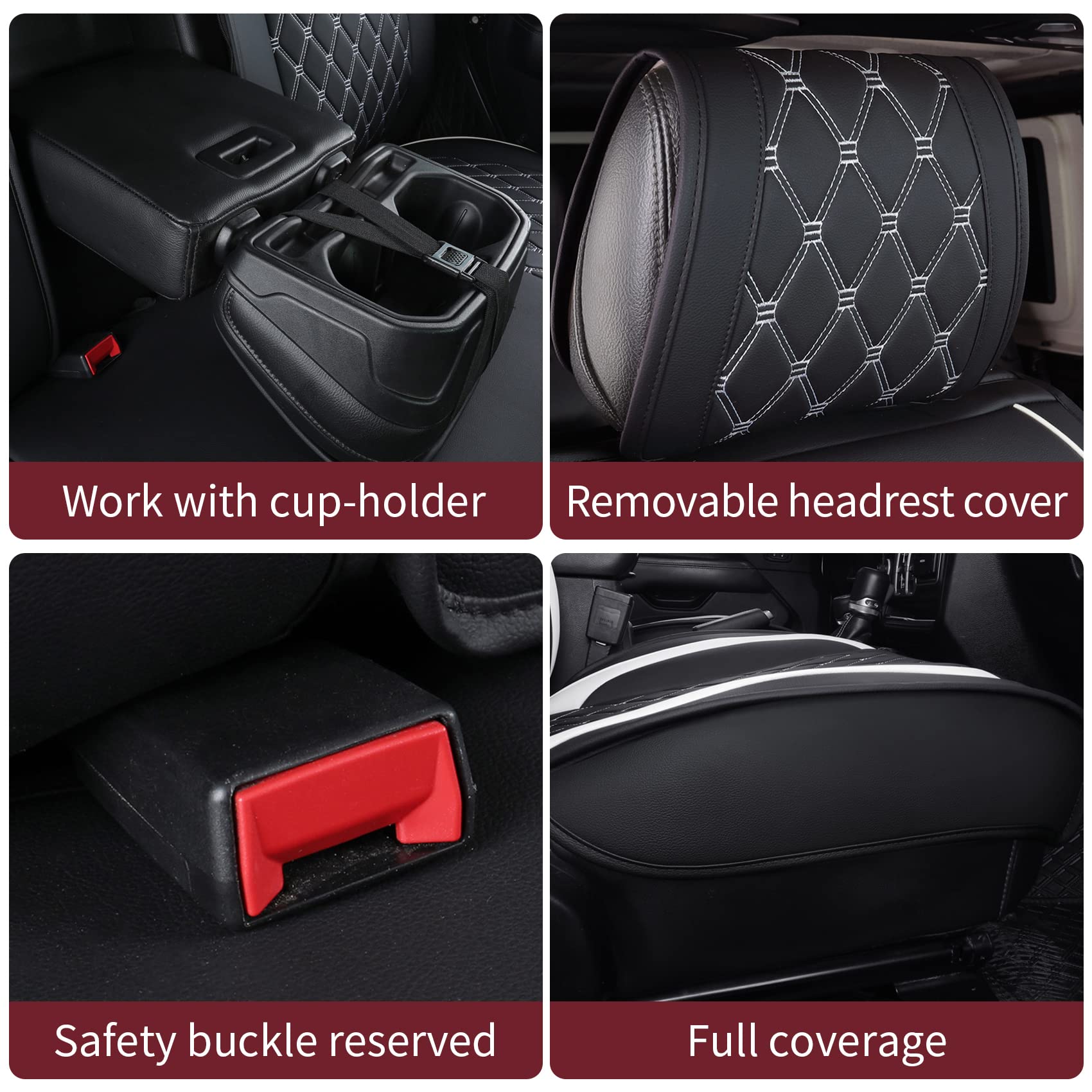 Aierxuan Jeep Wrangler JK JL 4-Door Seat Covers, Waterproof Faux Leather, Black, Full Set (2007-2023 Unlimited X Rubicon Sahara)