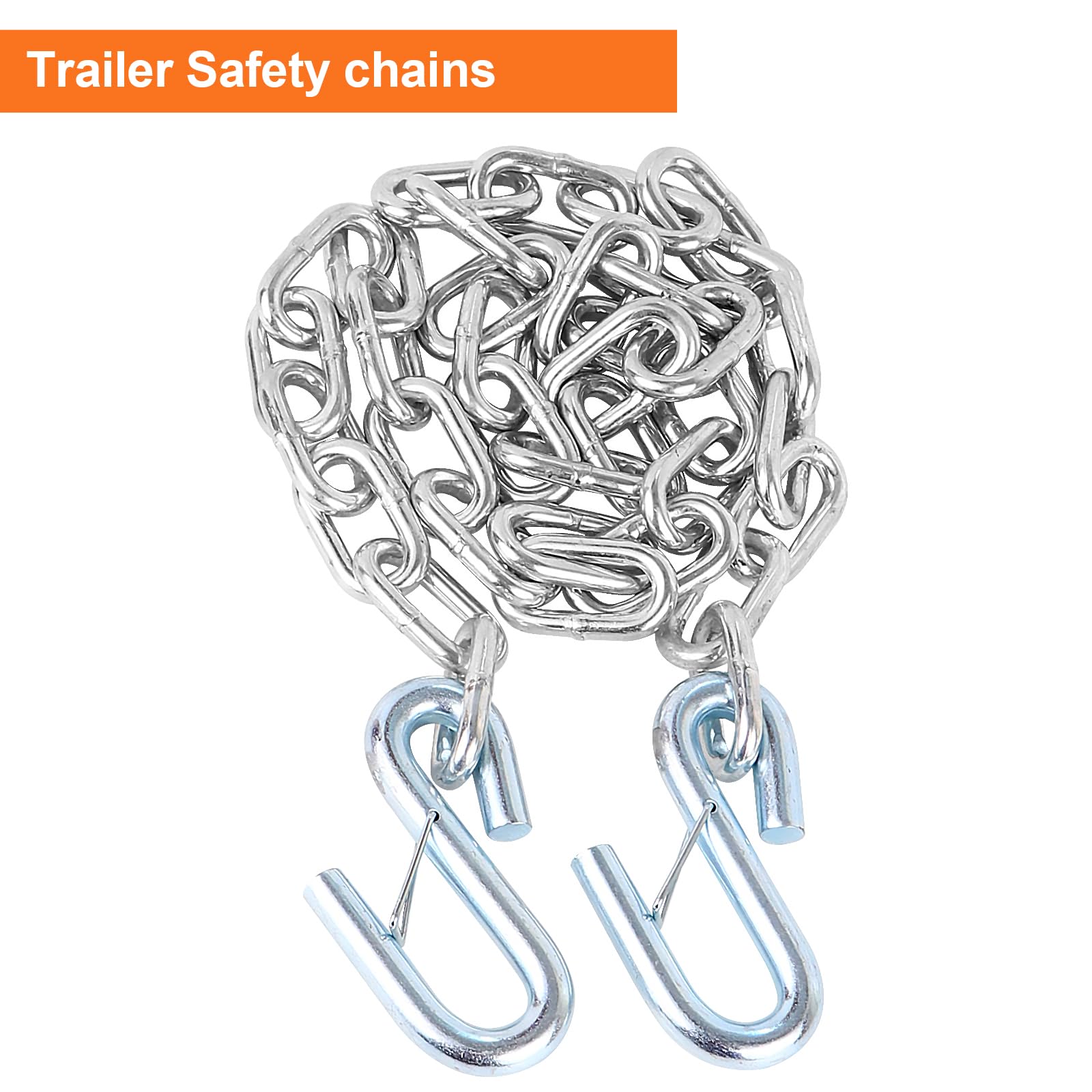 Teukriga 3/16'' X 48'' Grade 30 Steel Boat Trailer Safety Chain With Spring Clip Hooks 3500 Lbs, 2 Pcs (3/16'' X 48'')