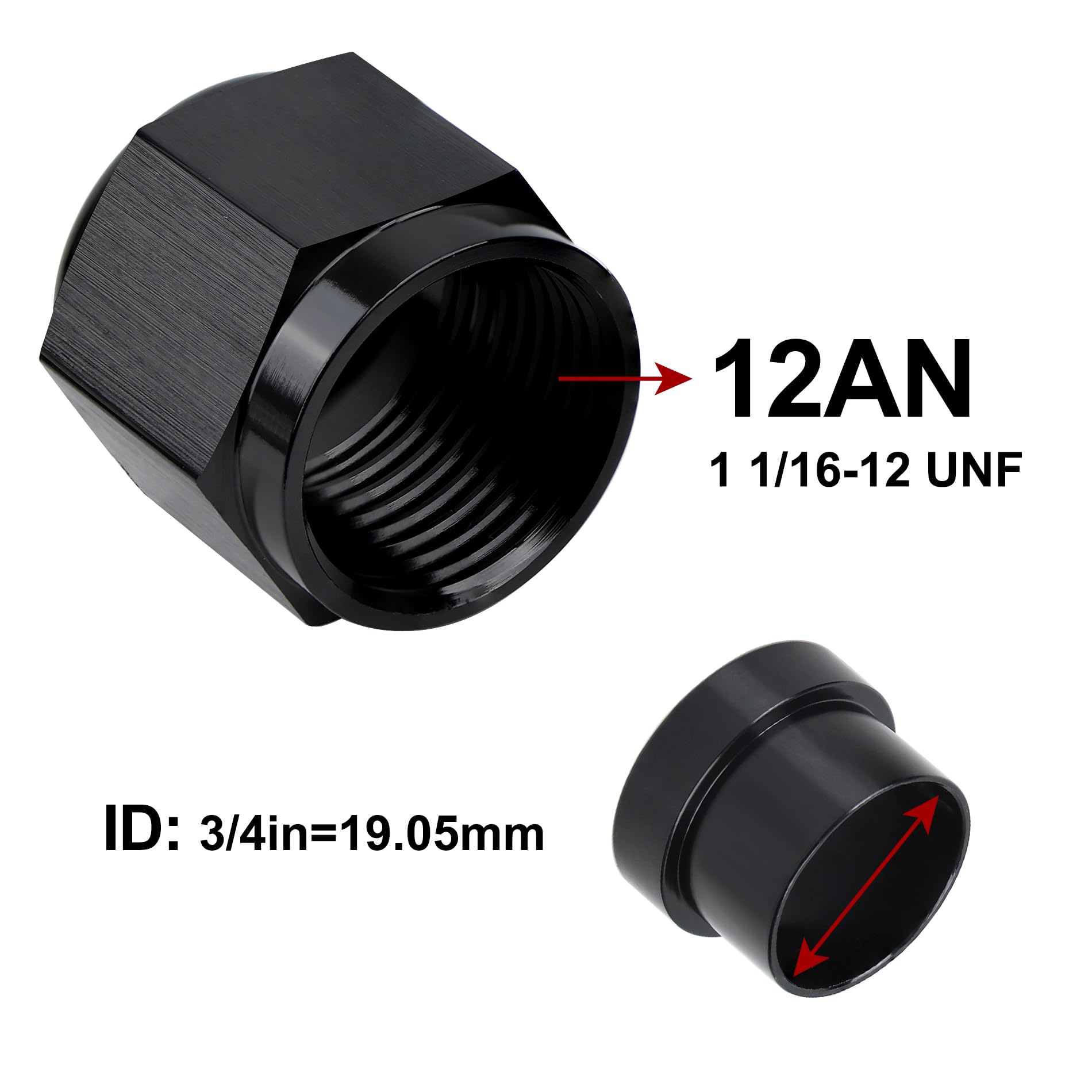 Evil Energy 12An Female Hardline Tube Nut & Sleeve Aluminum Fitting For 3/4'' Od Alloy Tubing 2Pcs