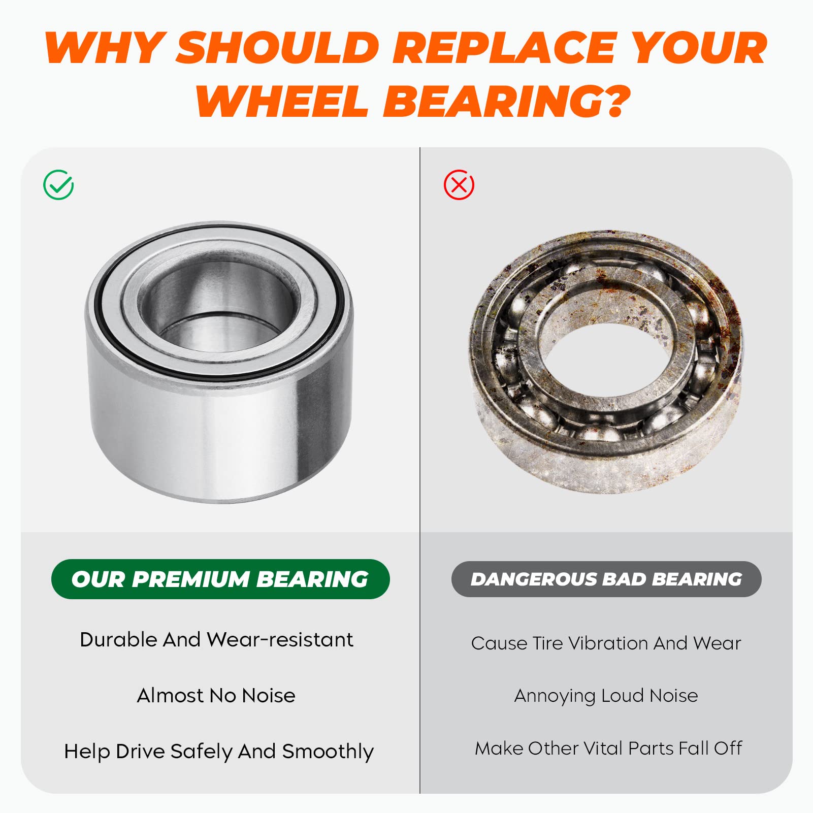 Front Rear Wheel Bearing for Arctic Cat 1402-027 1402-809 Wildcat 1000 X 4X Alterra 400 500 700, for Kawasaki Teryx Teryx4 92045
