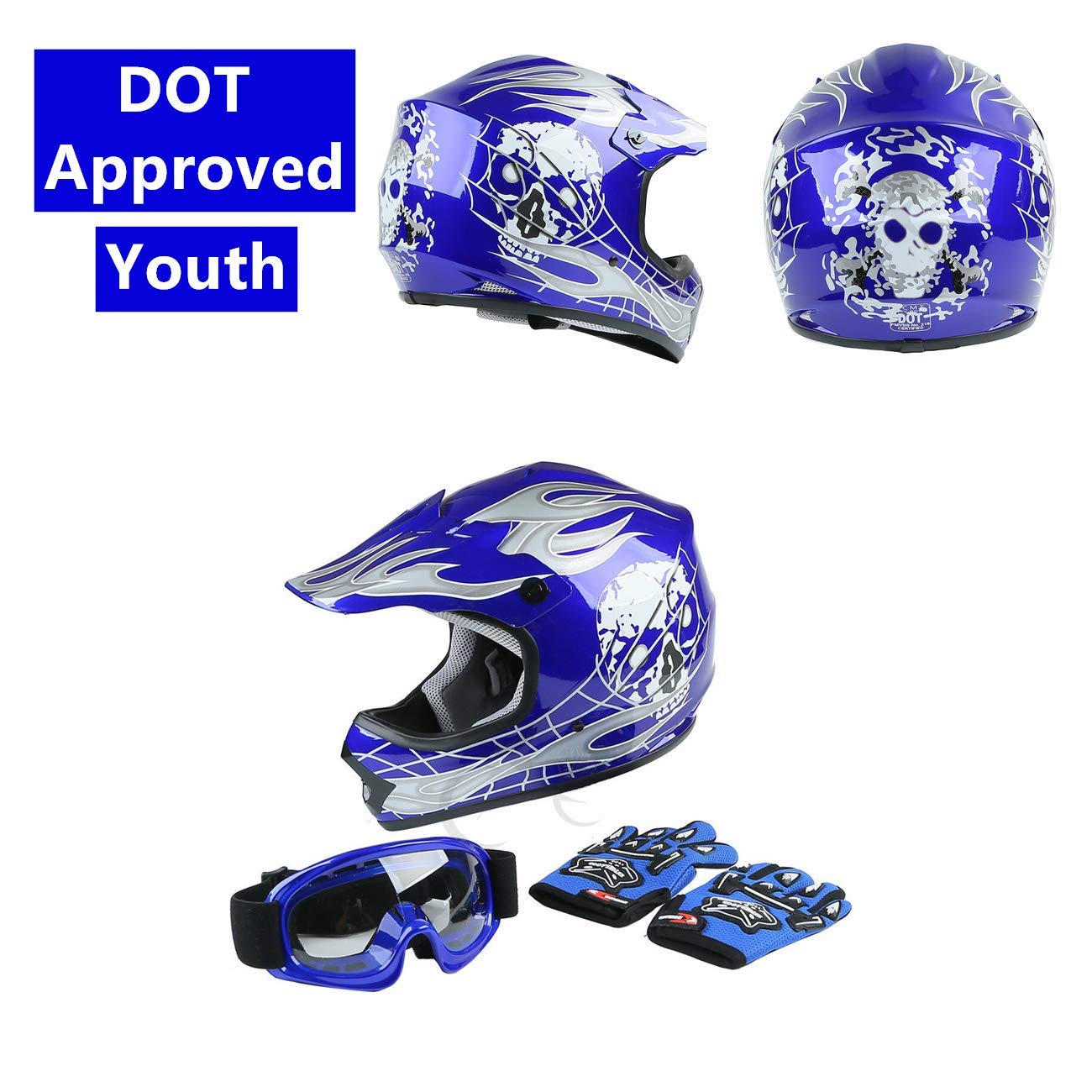 SLMOTO Youth Motocross Helmet X-Large Pink Butterfly ABS with Goggles & Gloves
