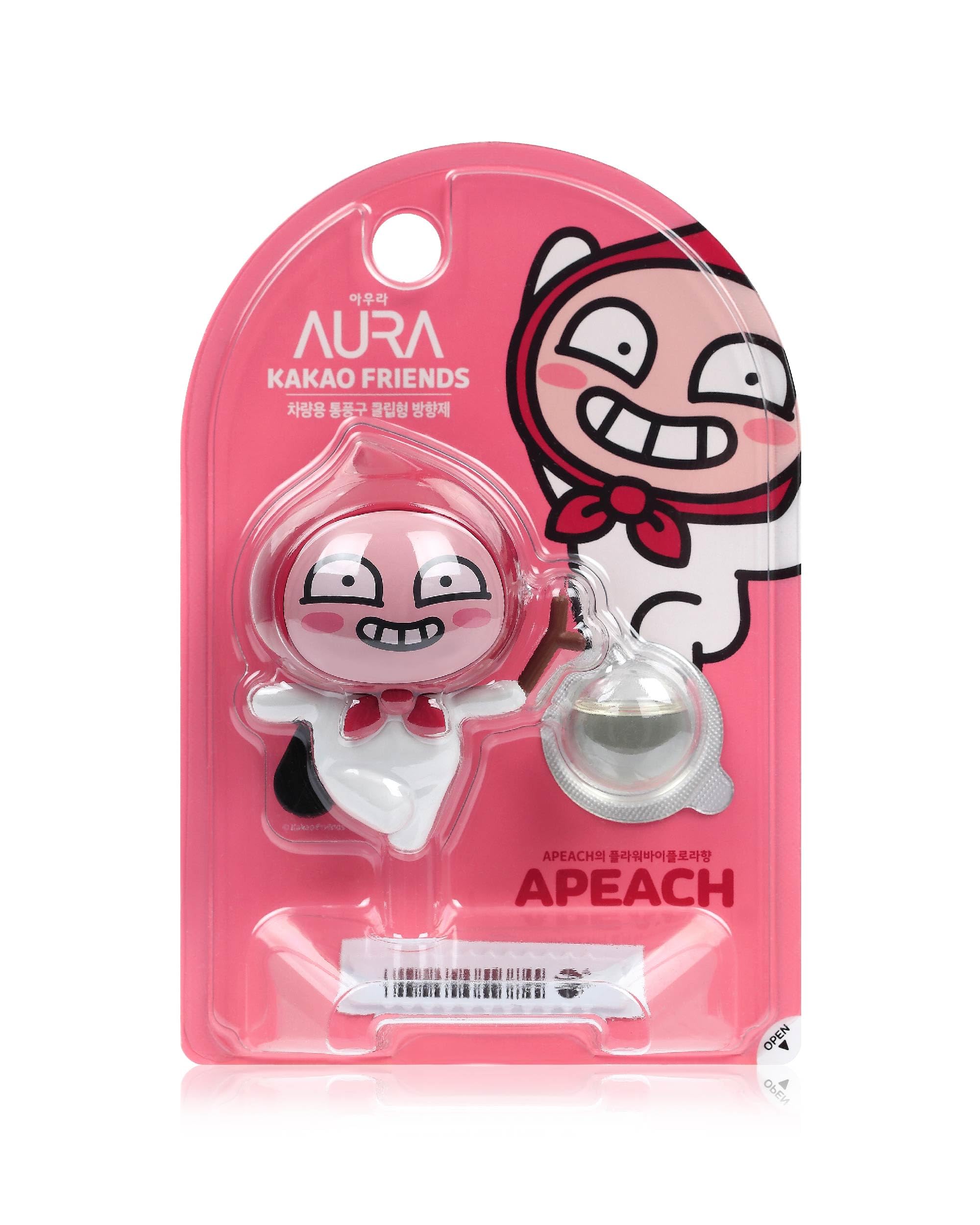 Aura Car Air Freshener Vent Clip, Apeach (Flower By Flora, 0.07Fl Oz) - Long-Lasting Odor-Fighting Scent. Kakao Friends Figurine