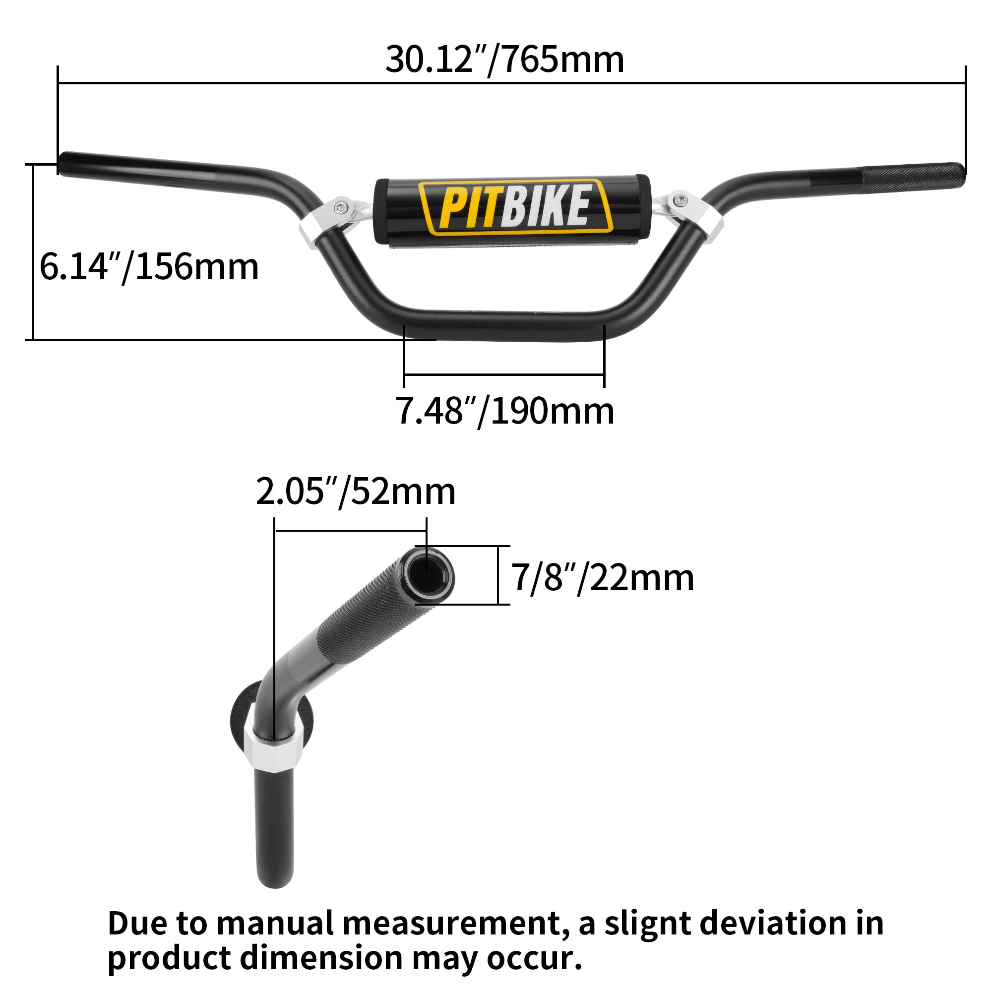 WEIYINGSI 7/8 Inch Dirt Bike Handlebars with Foam Pad - Black Aluminium for Pit Bike, ATV, Motocross