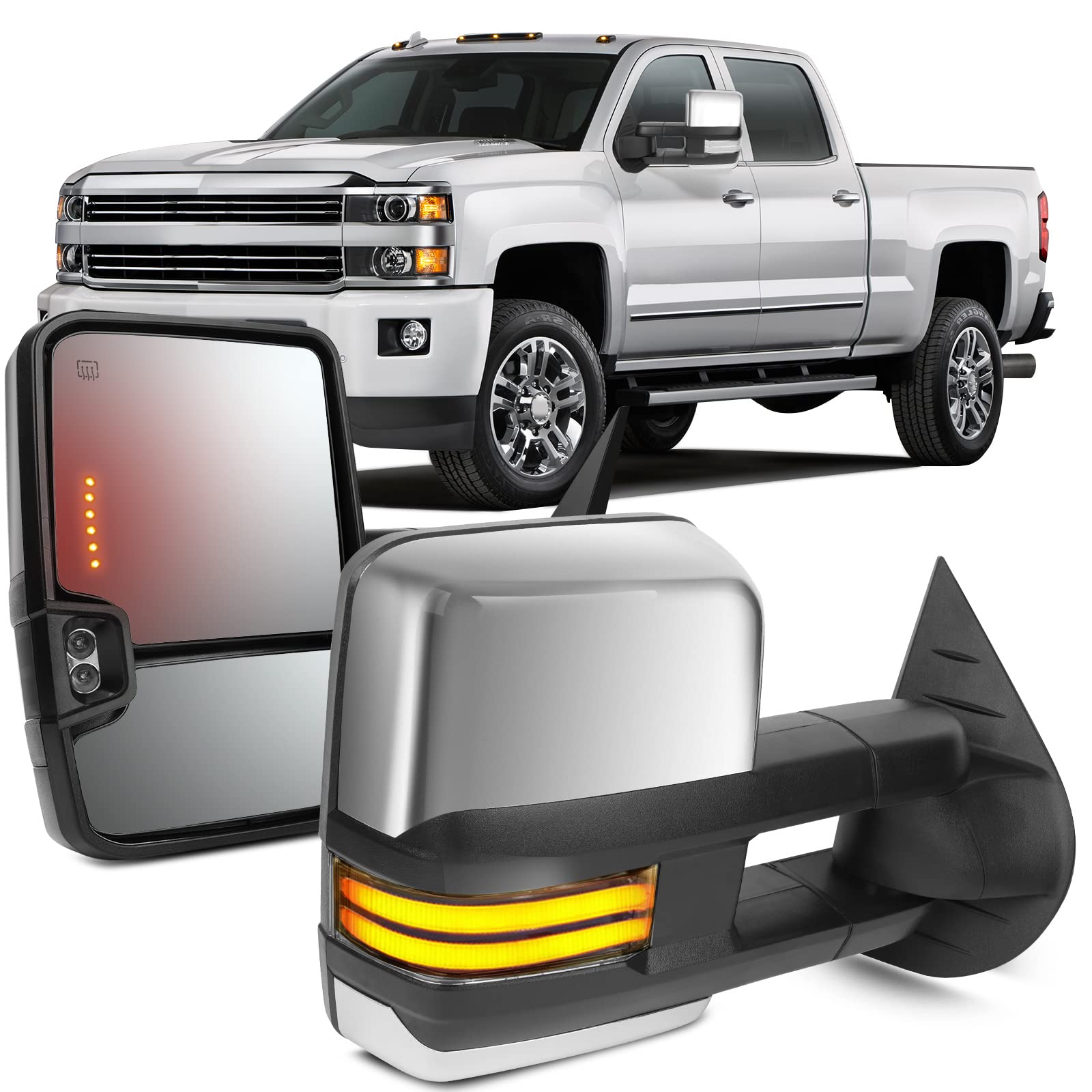 OCPTY Rearview Mirrors, Power Heated Towing Mirrors For Chevy Silverado 2014-2018 For Gmc Sierra 2014-2018 With Running Lamp Rev