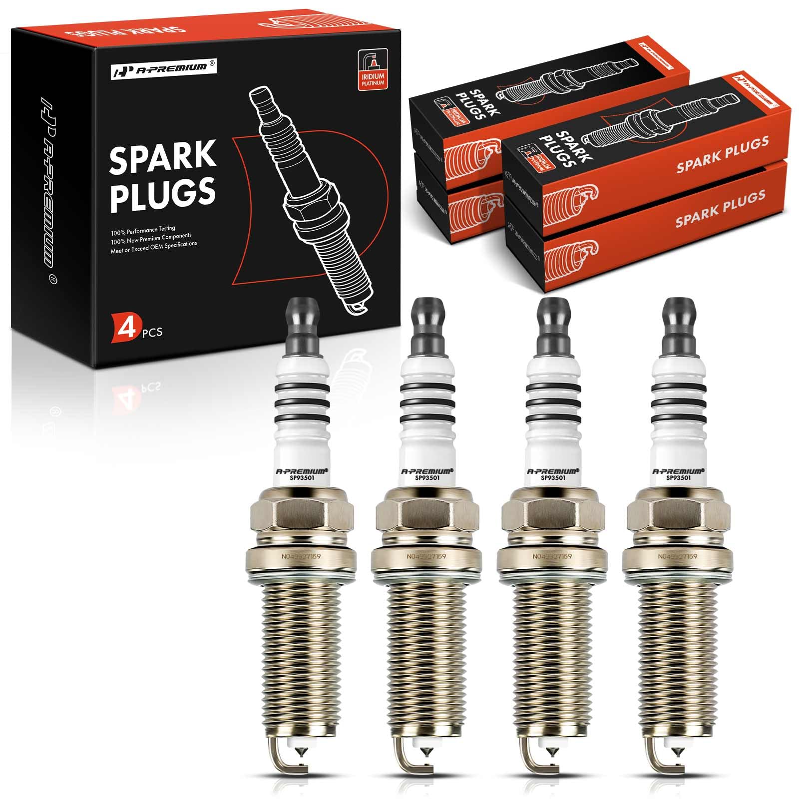 A-Premium Iridium Platinum Spark Plugs (Pack of 4) Compatible with Honda CR-V, Civic, Accord, Fit & Toyota Corolla, Prius & Suba