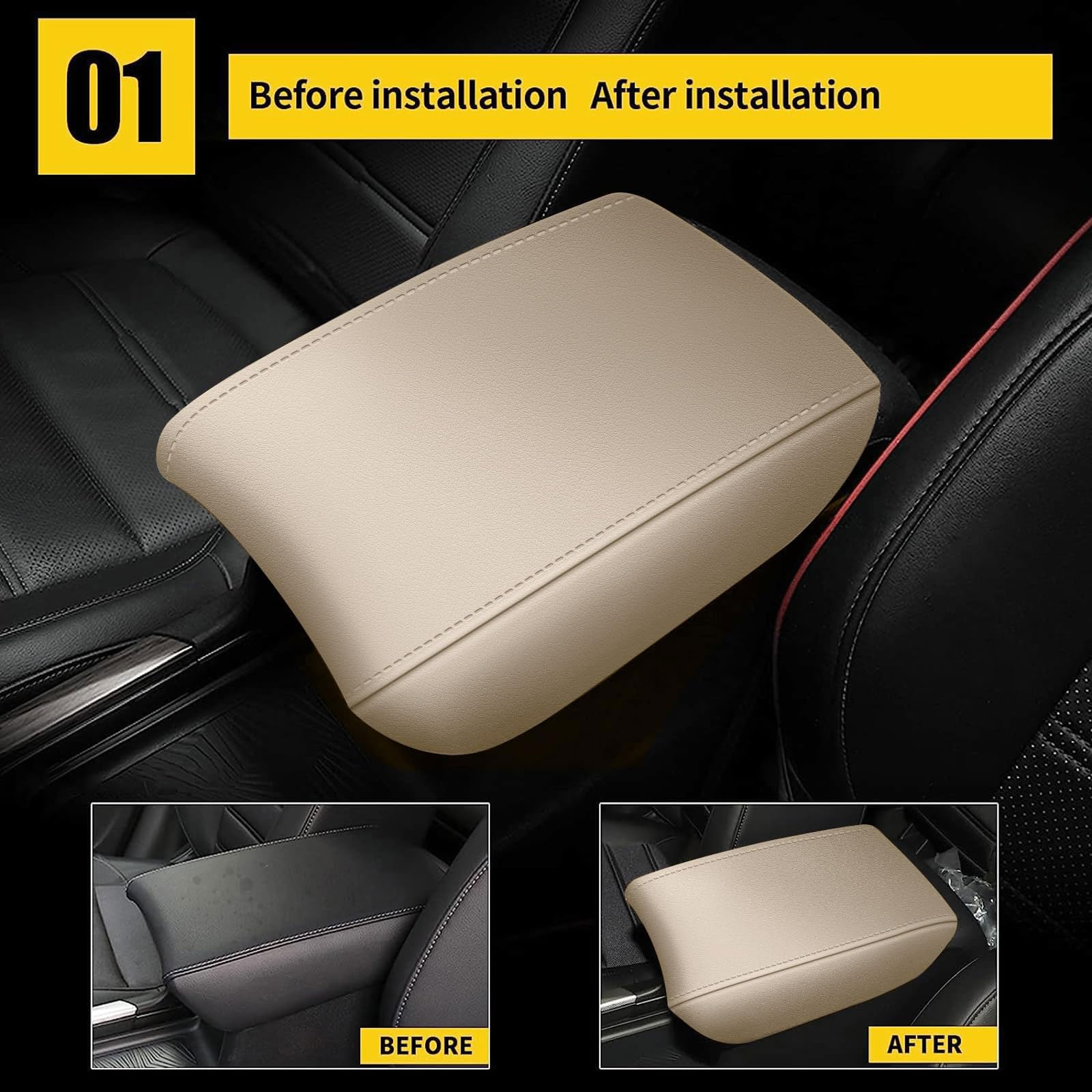 AOMSAZTO Beige Leather Armrest Console Cover for 2017-2022 Honda CRV, Model BLKF3-BEIGE