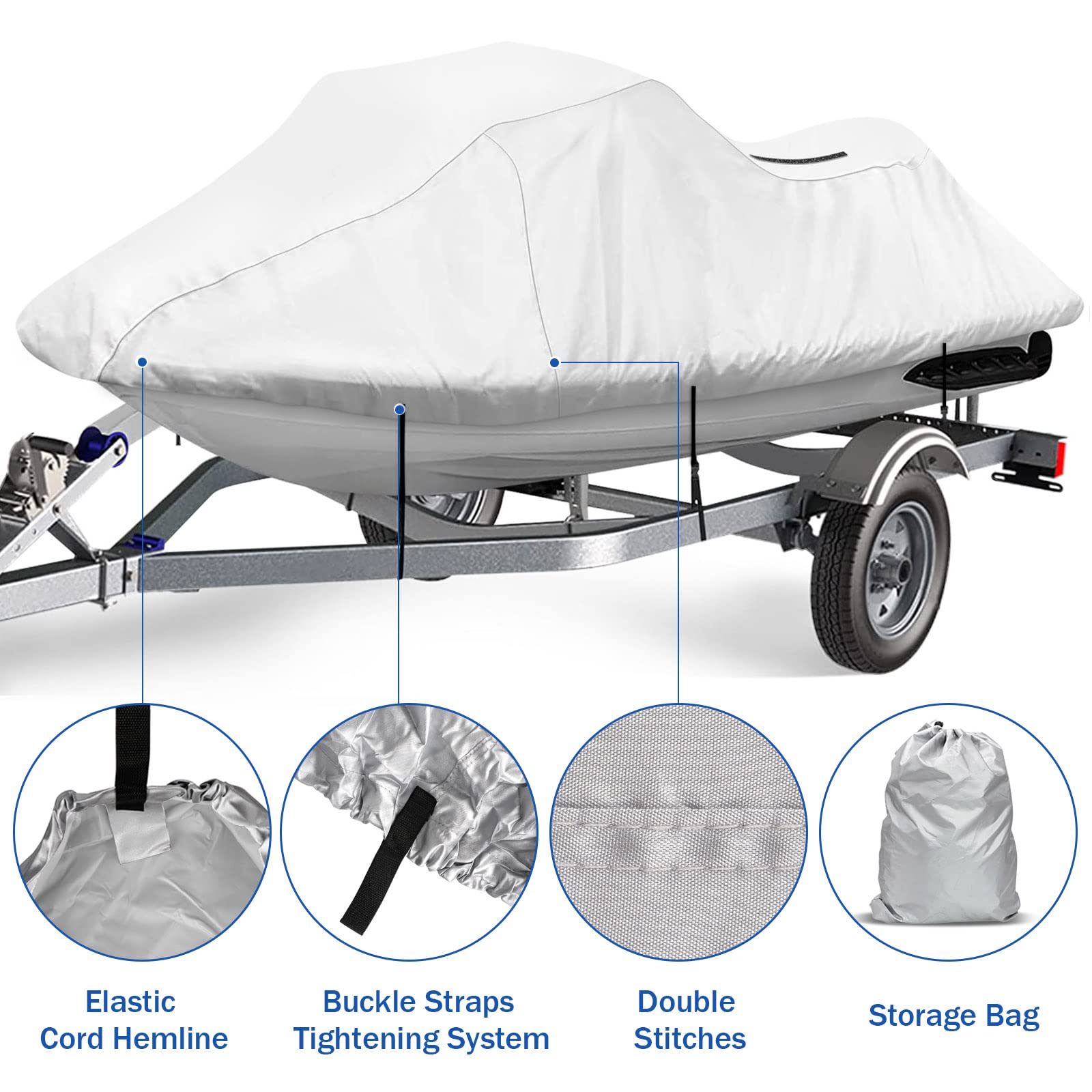 Icover Jet Ski Cover- Water Proof Heavy Duty Trailerable Personal Watercraft Cover For Seadoo Kawasaki Yamaha Wave Runner, Fits Pwc Models Up To 135In Long
