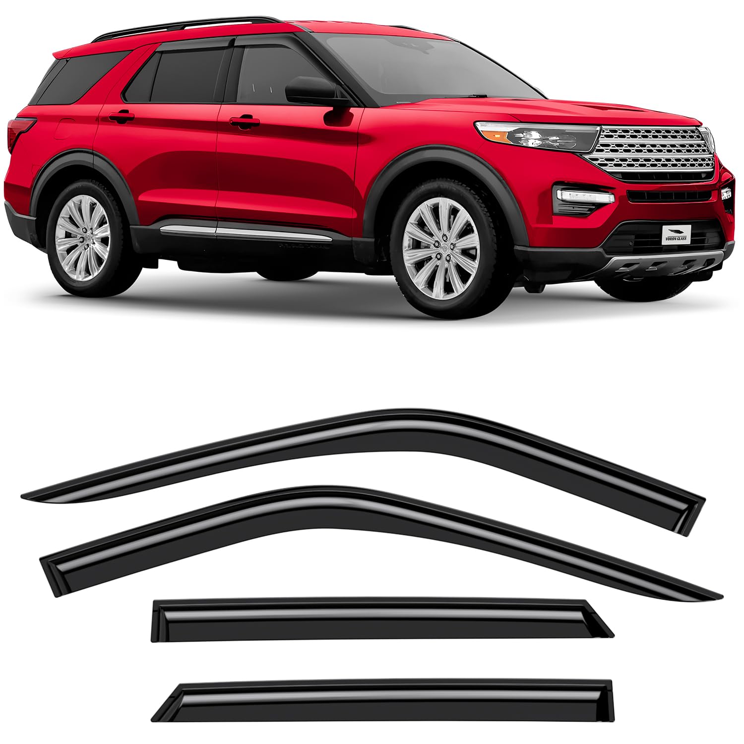 Voron Glass Tape-On Extra Durable Rain Guards For Ford Explorer 2020-2025, Window Deflectors, Vent Window Visors, 4 Pieces - 120
