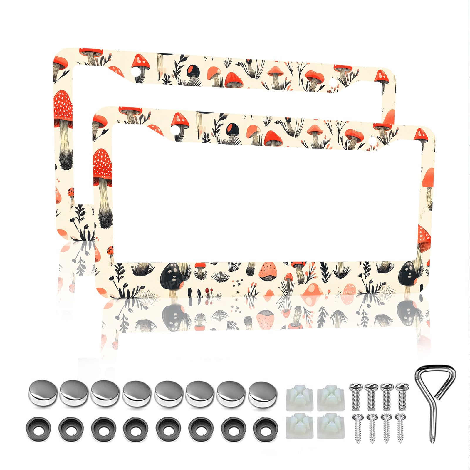 Mushroom License Plate Frame - 2 Packs Universal Stainless Steel Car License Plate Frames Covers Holder Rustproof for Men Women