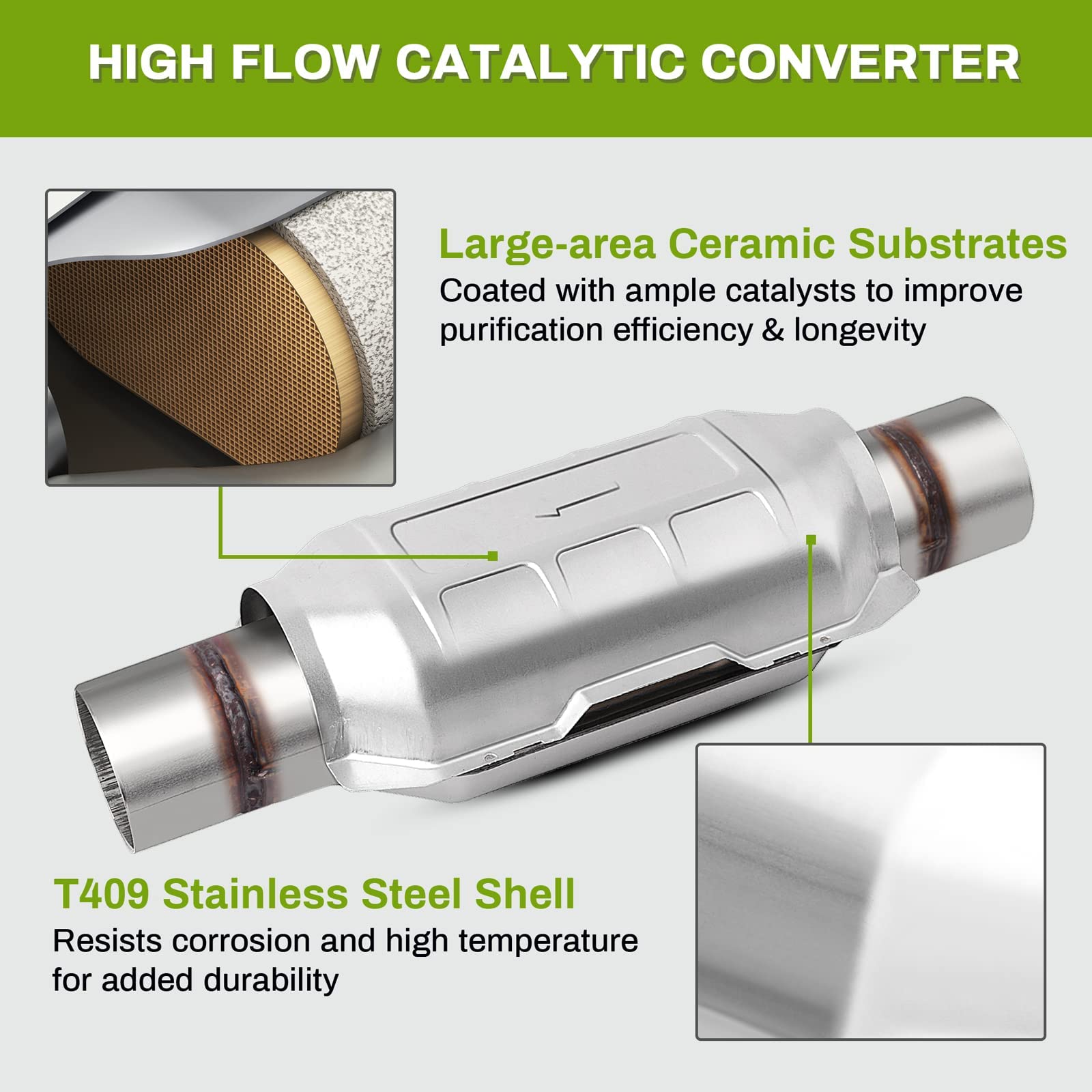 Autosaver88 5-Pack Universal Catalytic Converter, 2.5'' Inlet/Outlet Catalytic Converter With Heat Shield, Stainless Steel Shell