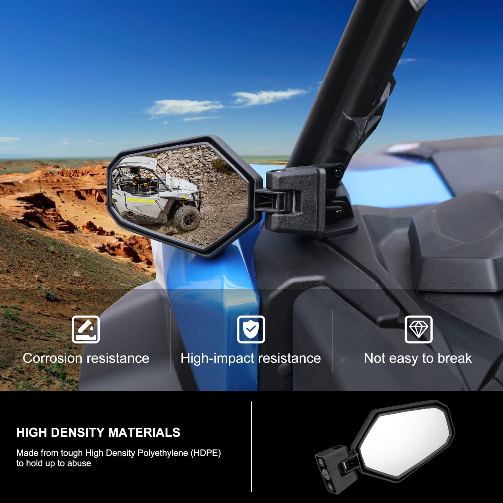 KIWI MASTER Side Mirrors Compatible for 2021-2024 Can-Am Commander, 2018-2024 Can-Am Maverick Sport/Trail Accessories Adjustable
