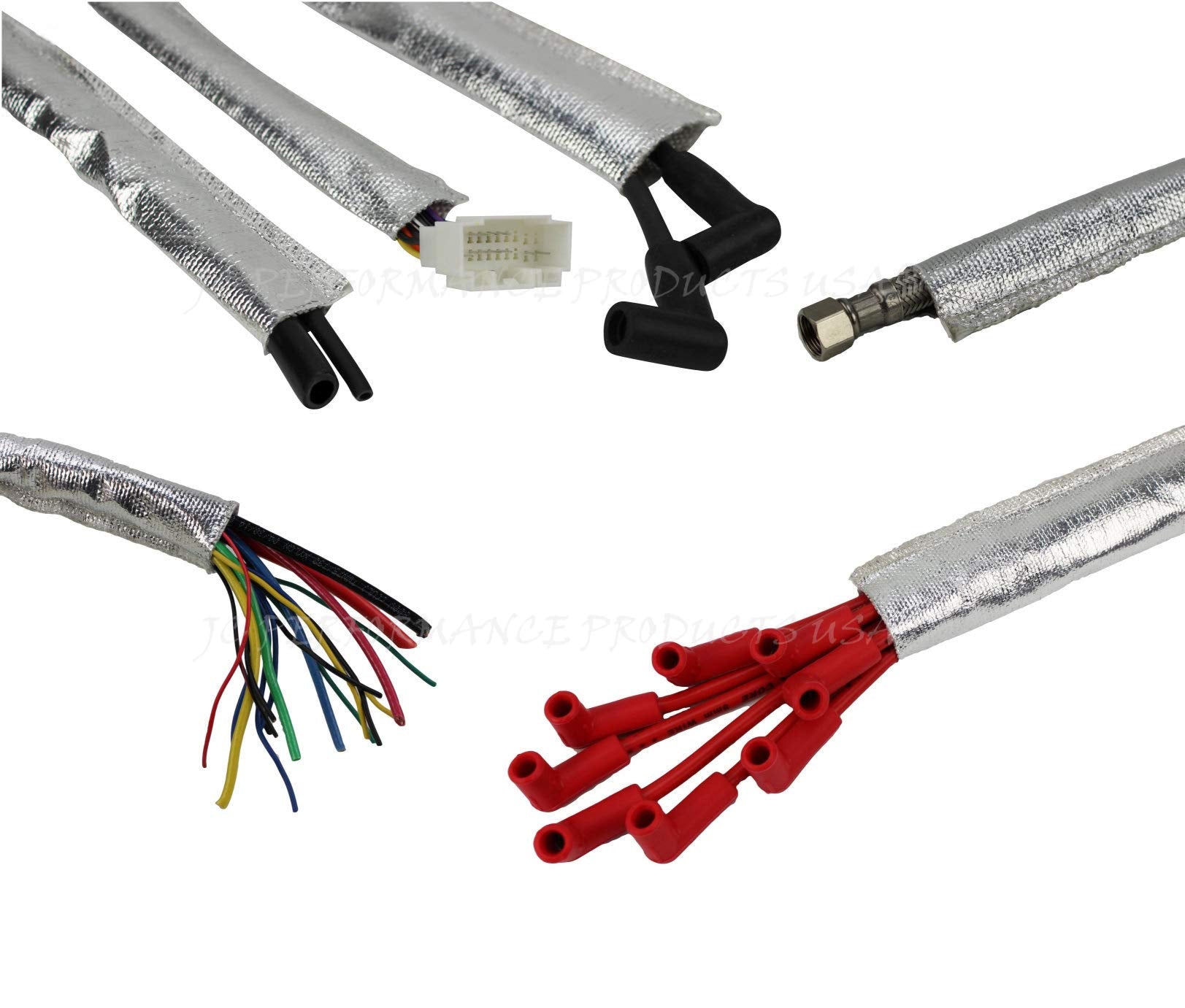 Jcp Usa Slip-Over, Cool Sleeves, Aluminum Metallic Heat Shield Sleeve Fiberglass Insulated Wire Hose Cover (Sewn-Seam 28Mm, 1-1/