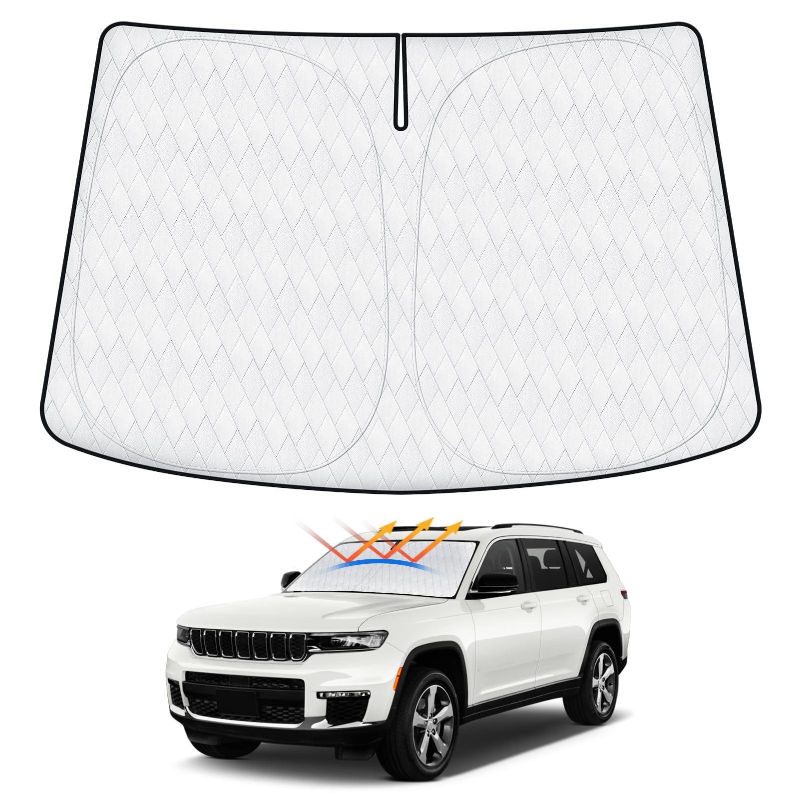 Windshield Sun Shade Fit For Jeep Grand Cherokee/Grand Cherokee L 2021-2024 2025, Sunshades For Grand Cherokee Accessories Folda