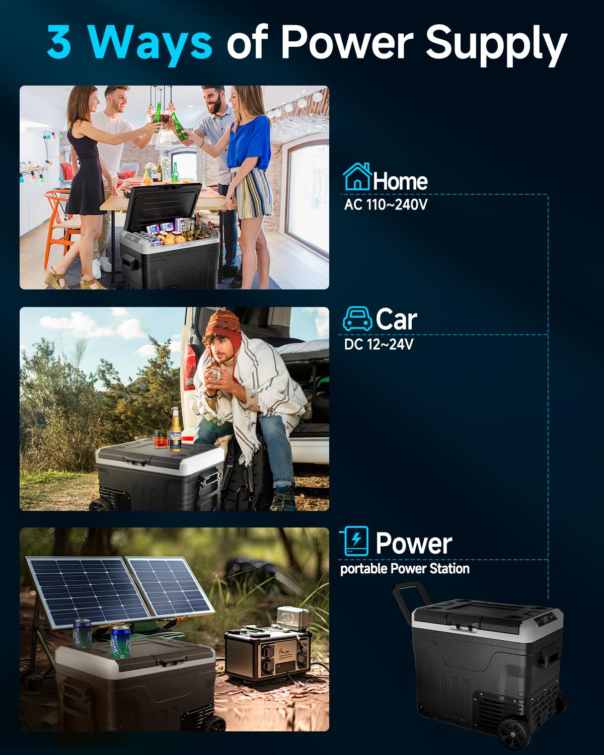 Feelfunn 12V Portable Car Fridge - 53 Quart Electric Cooler for Truck, RV, SUV, -4~68°F, Black, Model ZX-CFB-50