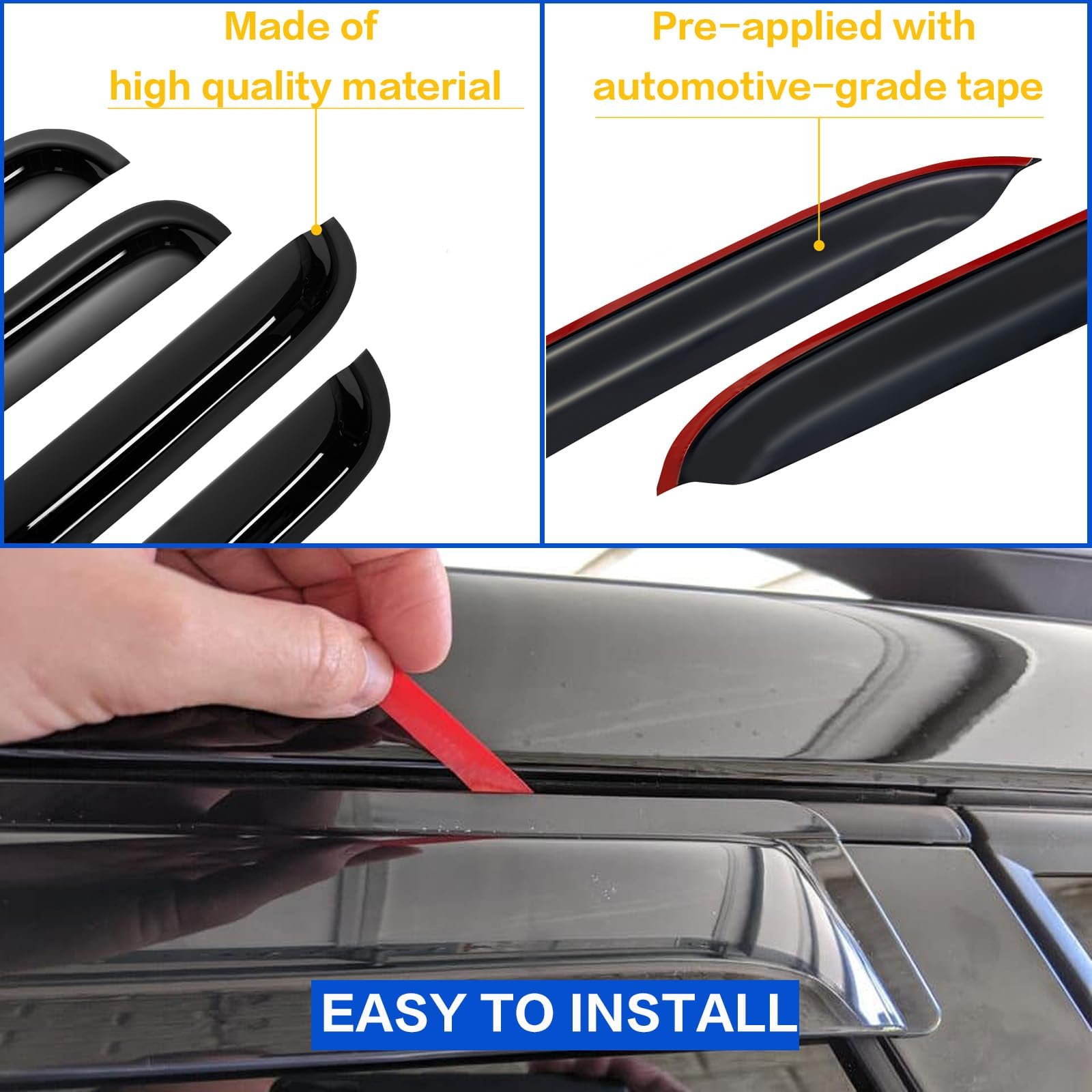 Window Rain Guards Visors For 2015-2024 Ford F150 Supercrew Cab, Window Vent Wind Shades Deflectors For 17-24 F-150 Raptor F250