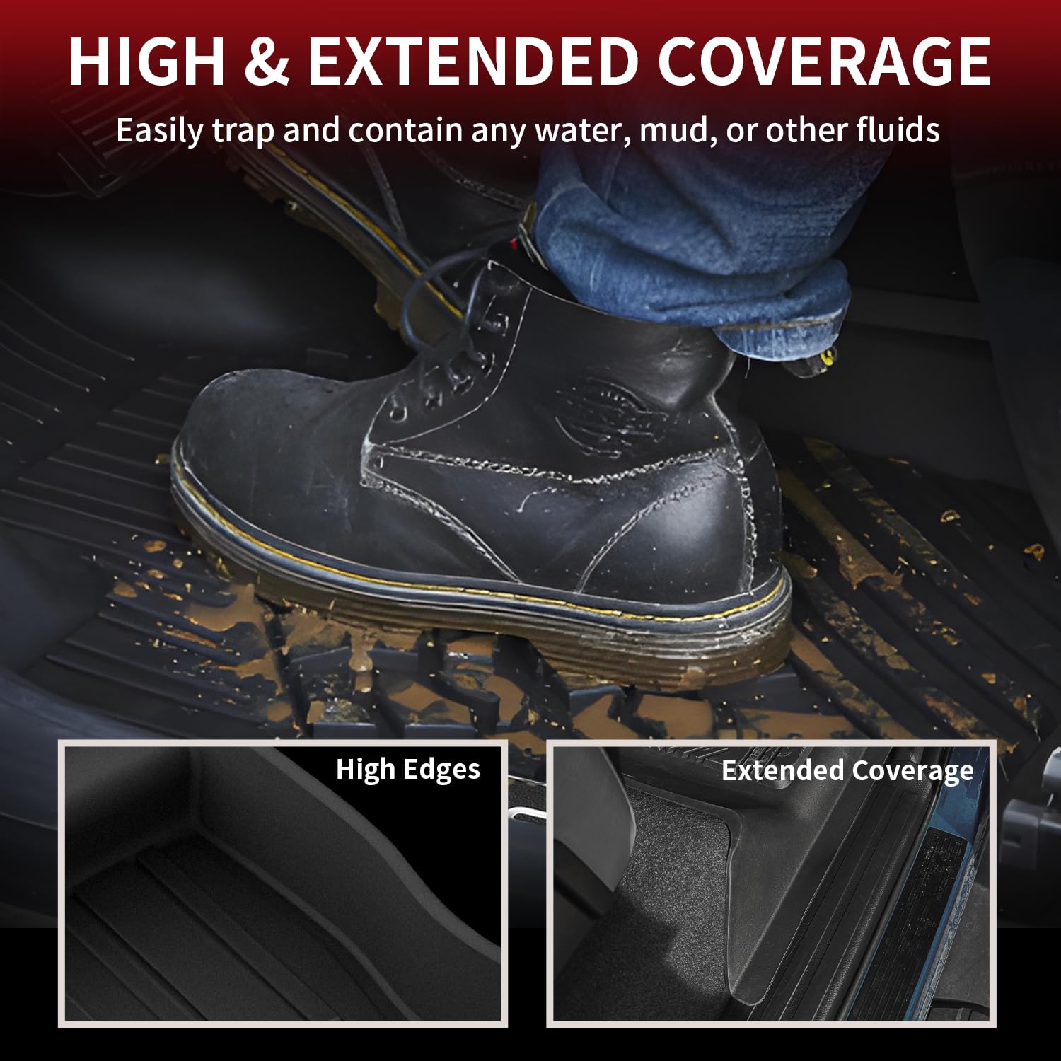 LASFIT Tundra Floor Mats - Custom Fit TPE All Weather Liners for 2014-2021 CrewMax, Front & Rear, Black, Model LL-TY12
