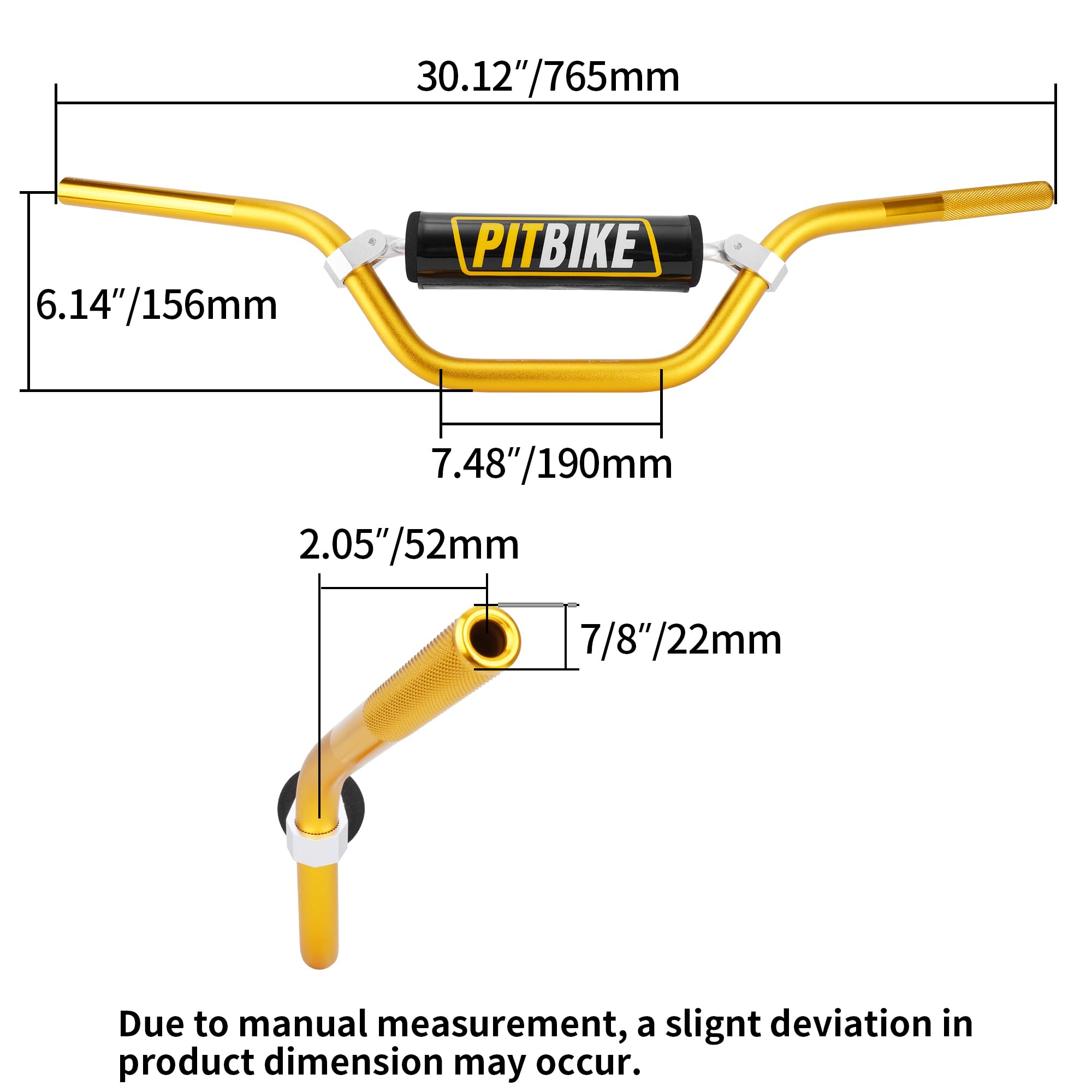 WEIYINGSI 7/8 Inch Aluminum Dirt Bike Handlebars with Foam Pad & Grips - Gold & Blue