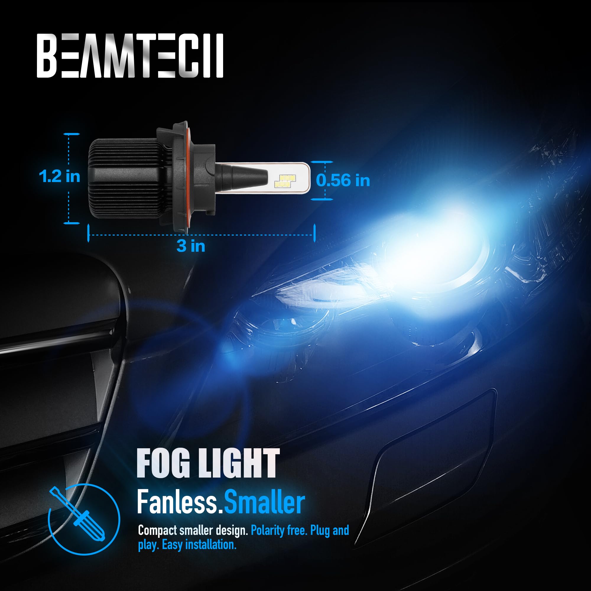Beamtech H13 Fog Light Bulbs,9008 Bulb Fanless 6500K White Plug And Play Extremely Bright Of 2