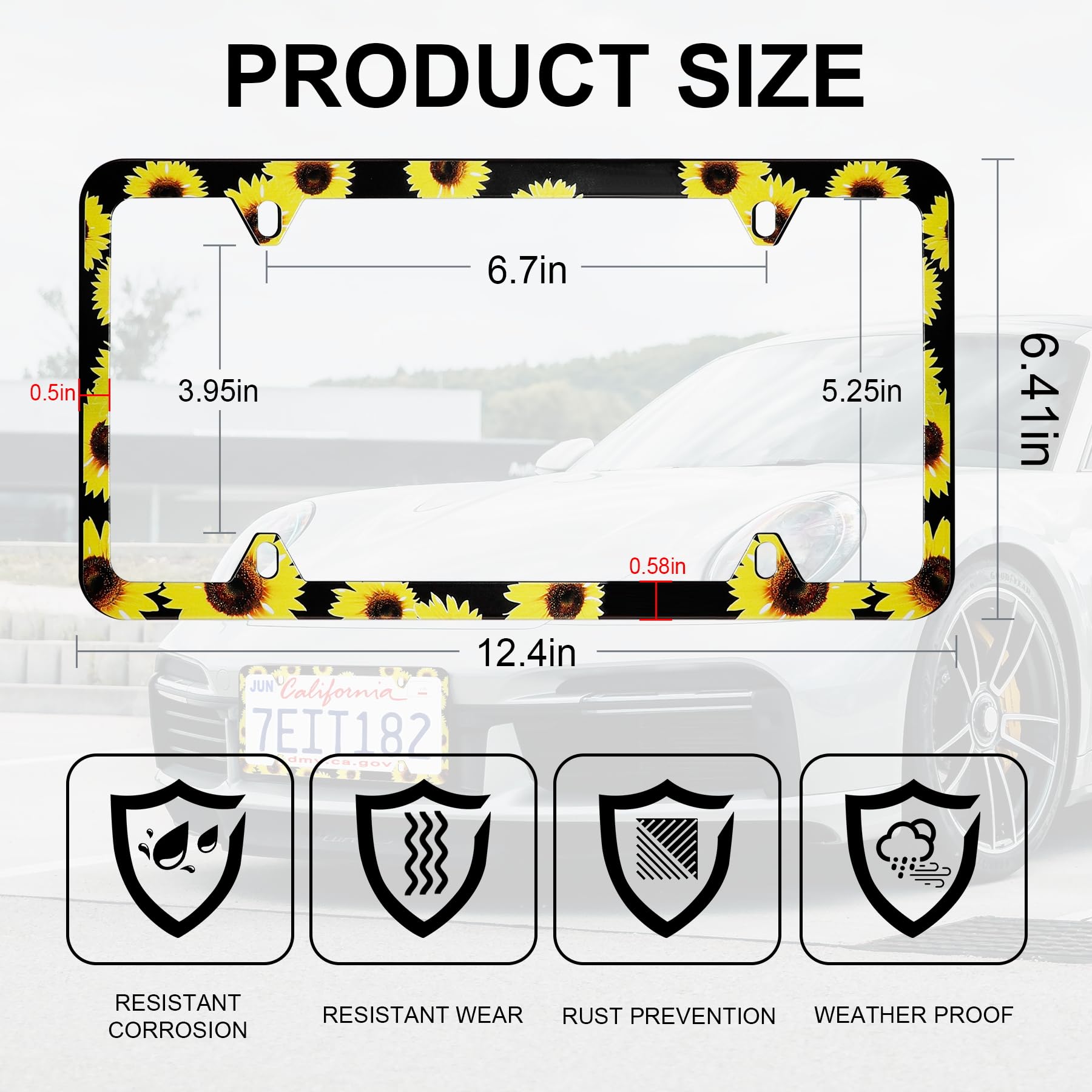 Livtee Flower License Plate Frames, 4 Holes Stainless Steel License Plate Covers, 2Pcs Car License Plate Holder, Automotive Exte