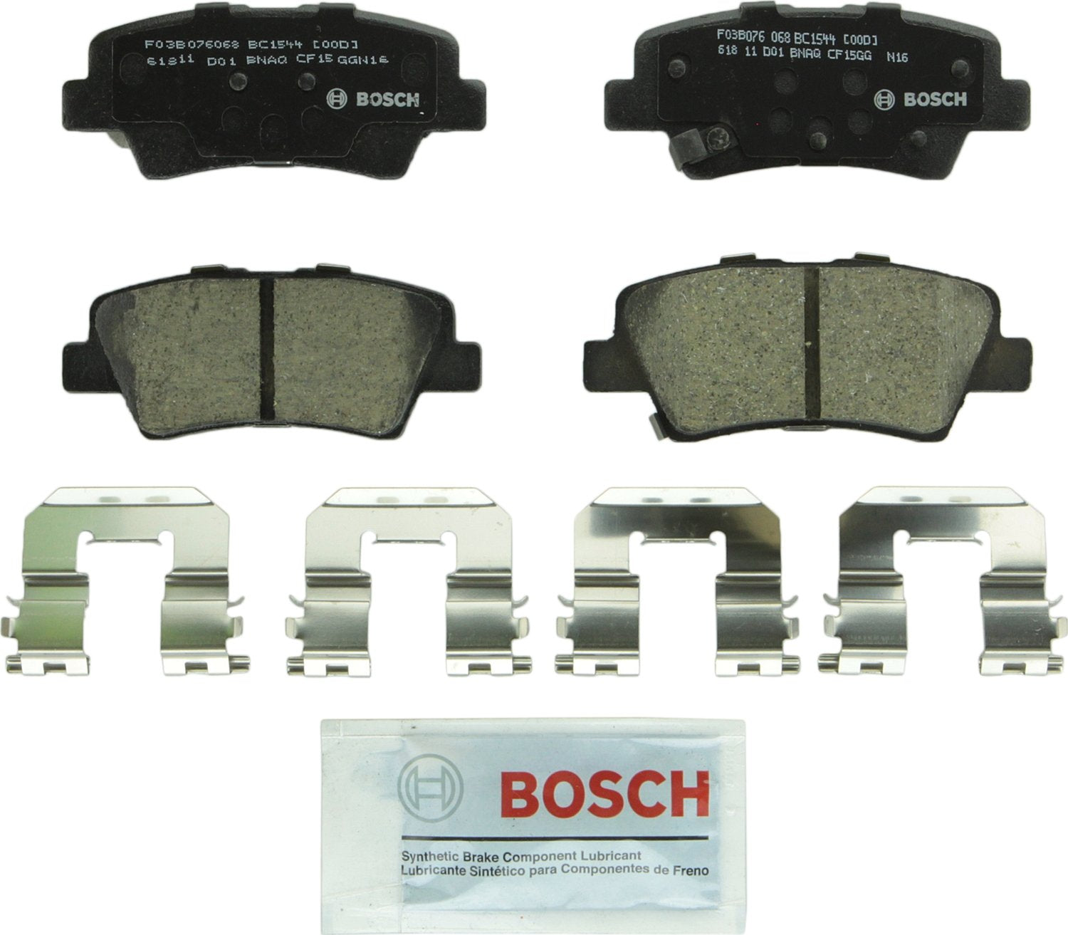 BOSCH BC1544 QuietCast Premium Ceramic Disc Brake Pad Set - Compatible with Select Hyundai Accent, Elantra, Elantra Coupe; Kia O