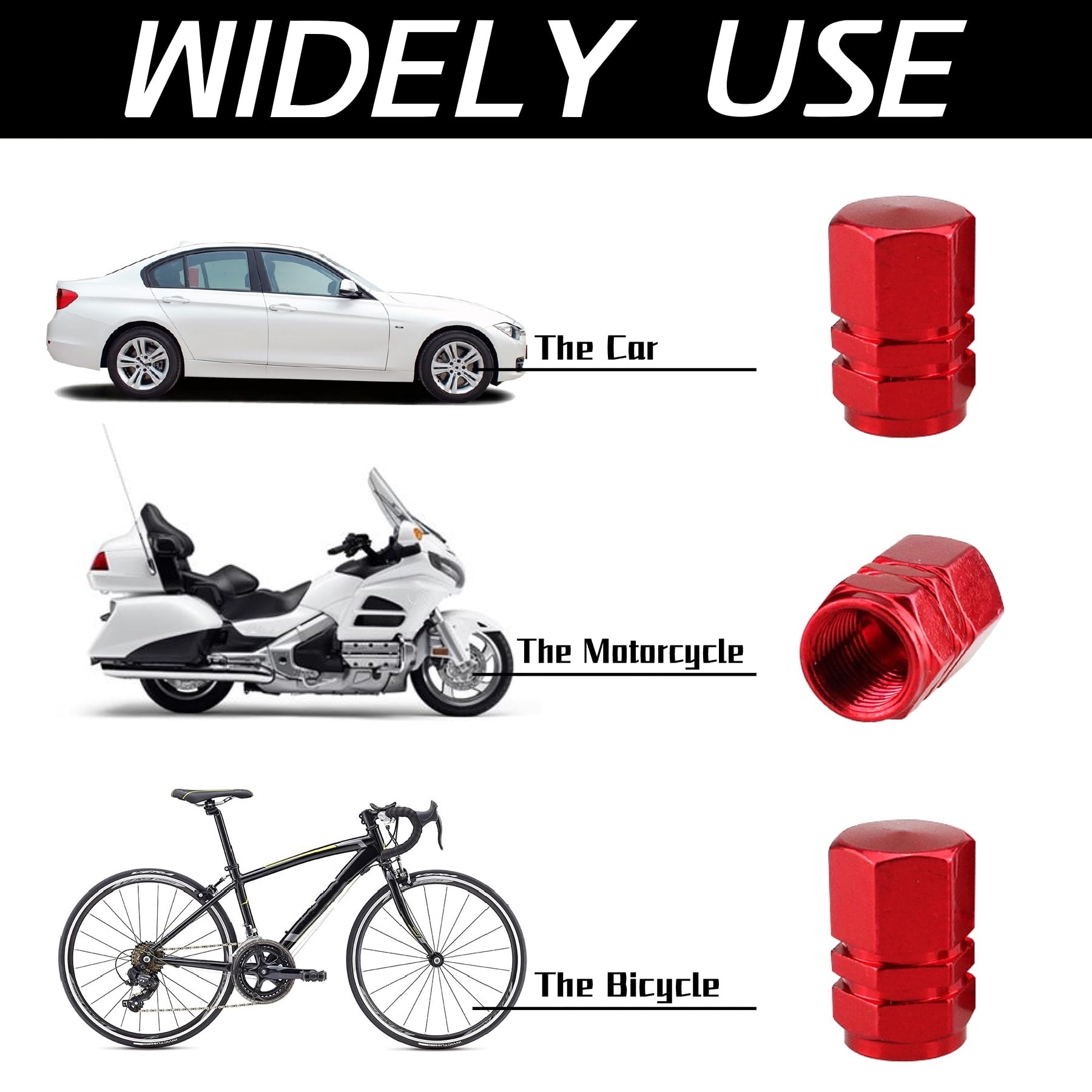 Justtop Car Tire Valve Stem Caps, 12Pcs Air Caps Cover, Universal For Cars, Suvs, Bike, Trucks And Motorcycles-Red