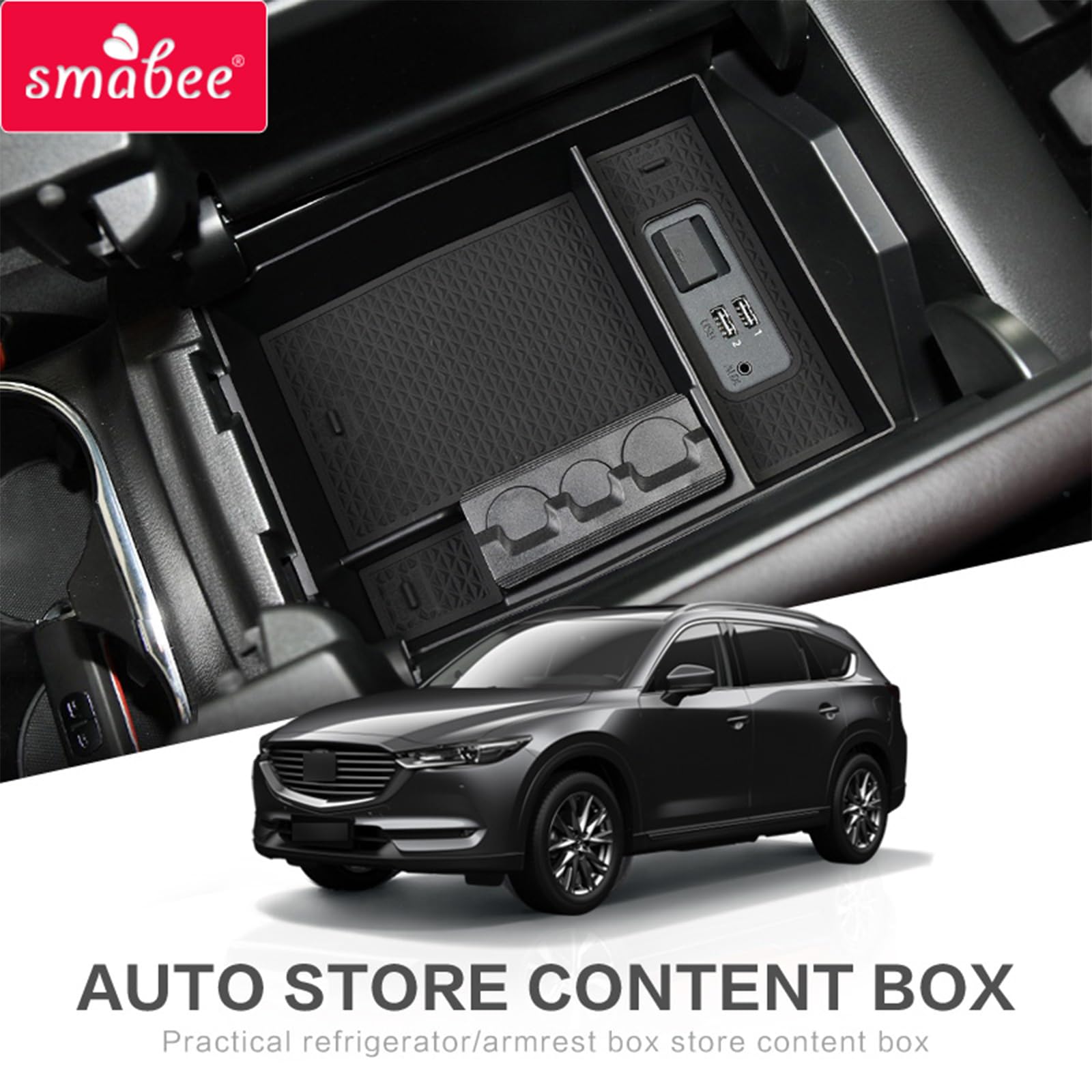 smabee Center Console Organizer for Mazda CX-8 CX-9, ABS Storage Box Insert, Black, 2016-2024 Model