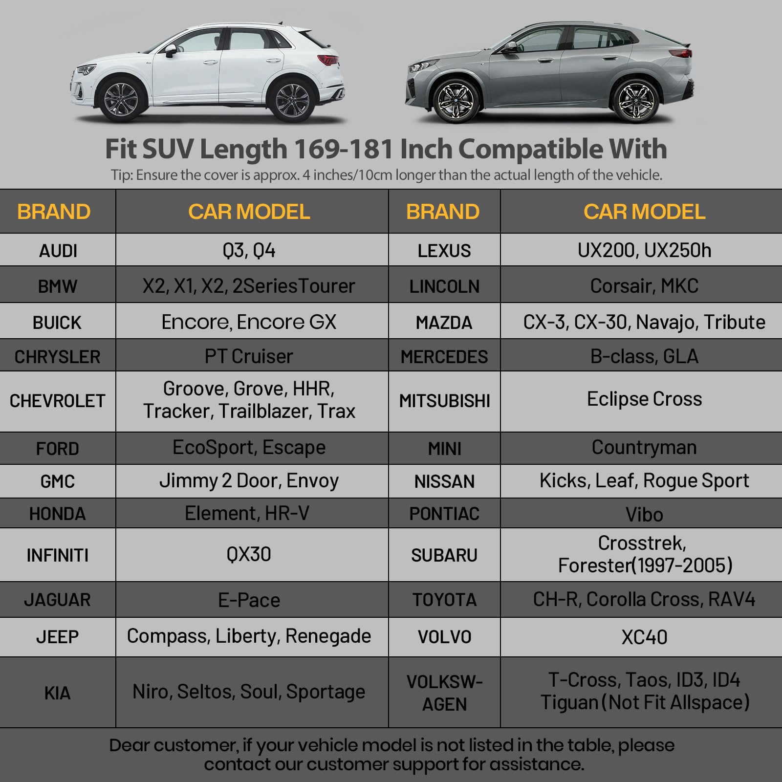 Favoto SUV Car Cover - Waterproof, Heavy Duty, 170-181 Inch, Silver, Model FT0214_US, All Weather Protection