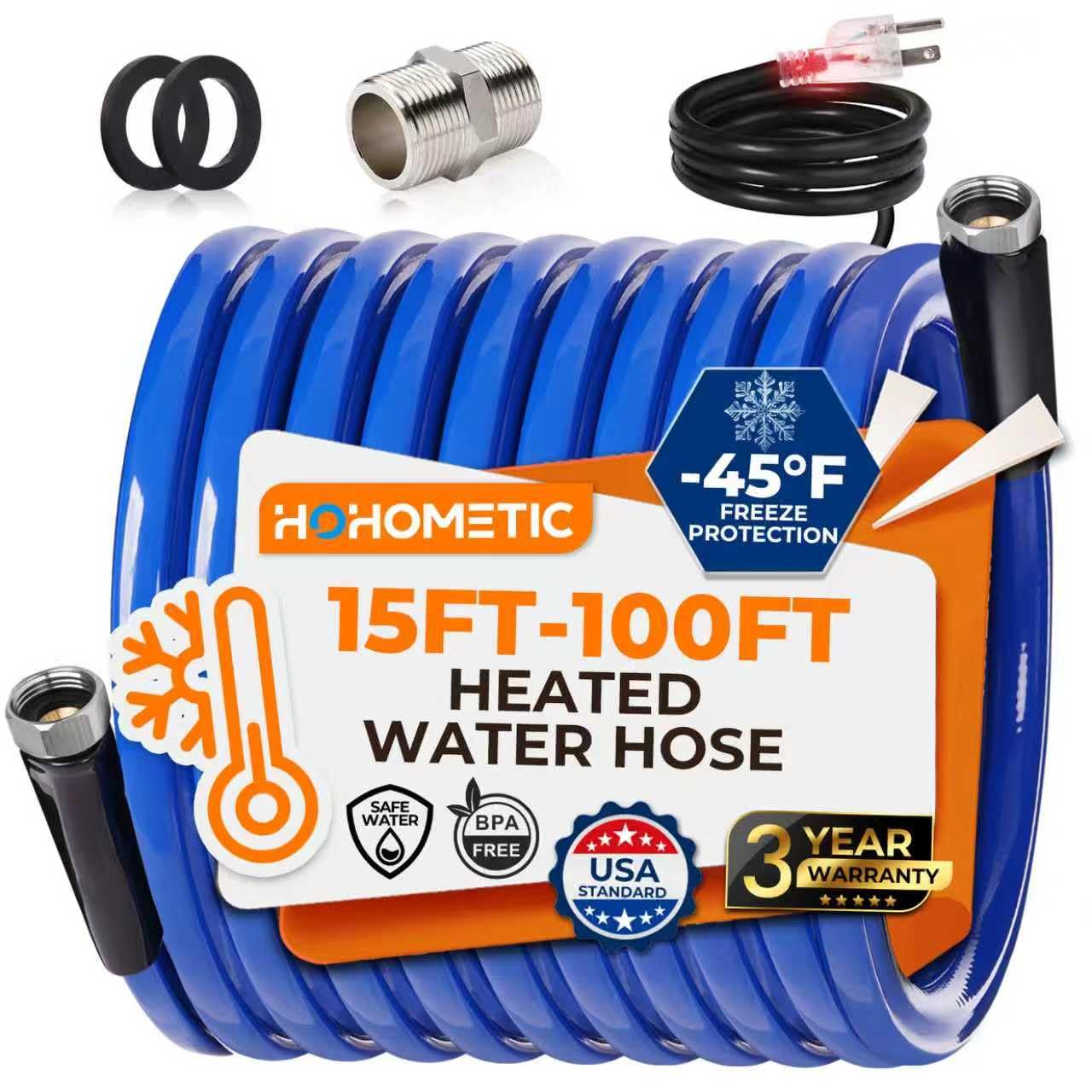 15FT (15-100FT) Heated Water Hose for RV,-45 ? Antifreeze 4.0 Upgraded Heated Drinking Water Hose,Rv Freshwater Hoses with Fitti