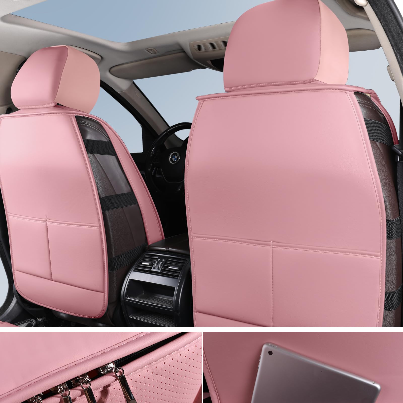 HChengkikz Pink Car Seat Covers Full Set, Waterproof Leather, Universal Fit for Cars, SUVs, Trucks, Model KZ01