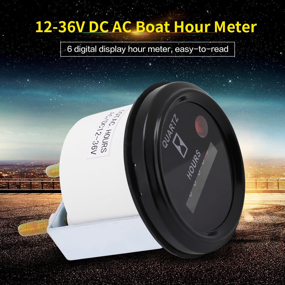 Hour Meter, 6 Digit Accurate Round Quartz Hour Meter Gauge Tester For Boat Car Truck Engine