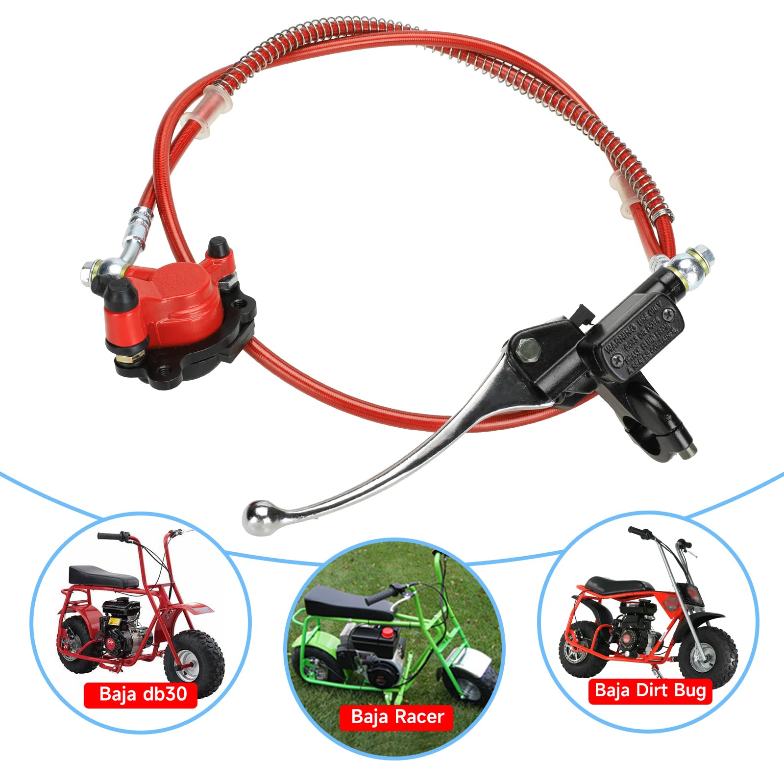 FVRITO Mini Bike Hydraulic Disc Brake Kit - 180mm Rotor, Metal, Red, Model FV-SCB016-XLY for Baja DB30 Doodle Bug 97cc/79cc Engines