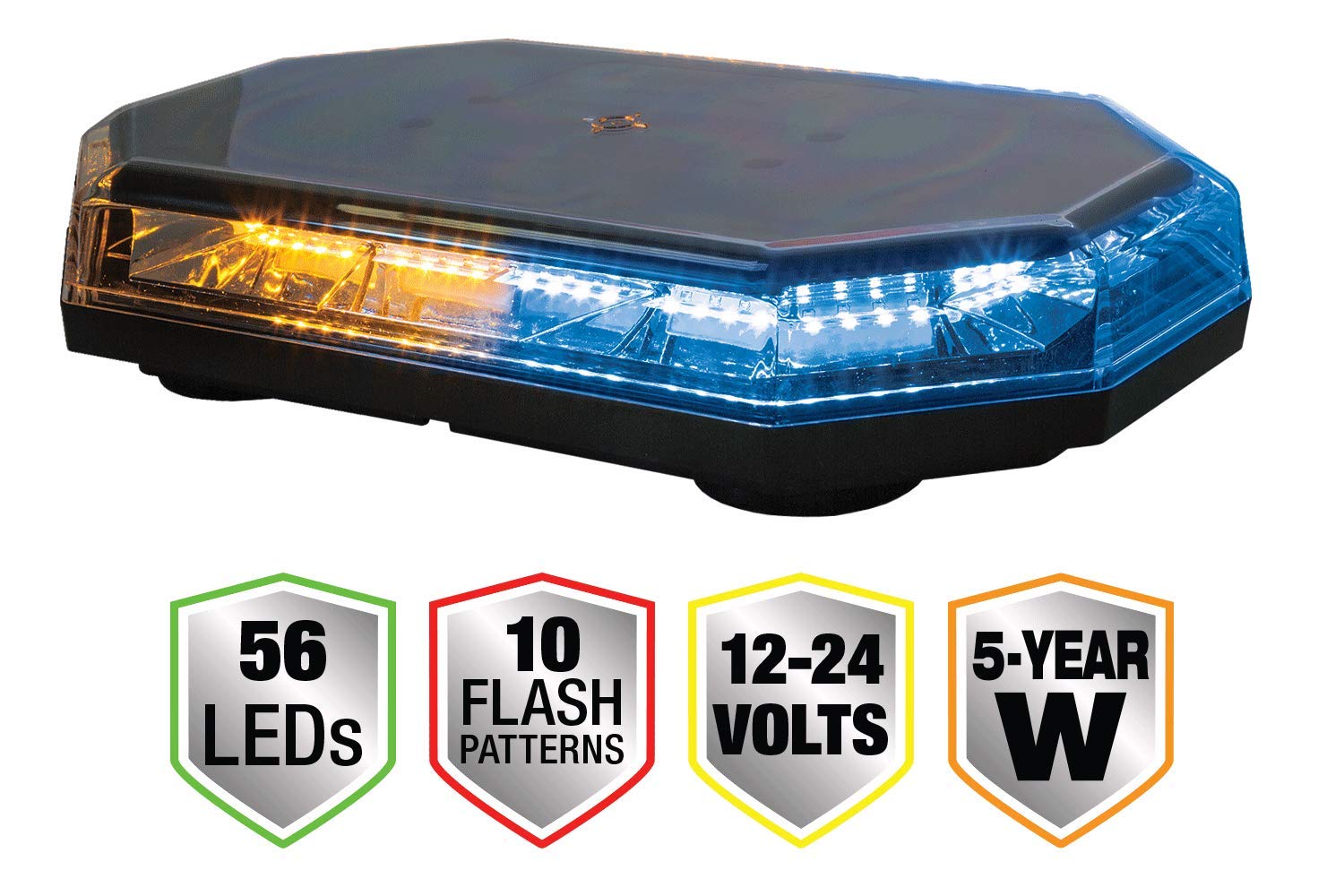 BUYERS PRODUCTS 15" Octagonal LED Mini Light Bar, Amber/Blue, 56 LEDs, Model 8891068, Emergency Vehicle Lights, Magnetic/Permanent Mount