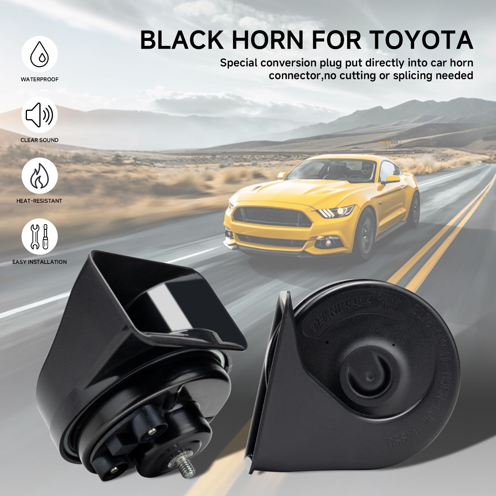 Farbin Car Horn Compatible With Toyota/Lexus/Subaru Etc. 12V Waterproof Auto Horn Loud High/Low Tone Electric Snail Horns With P