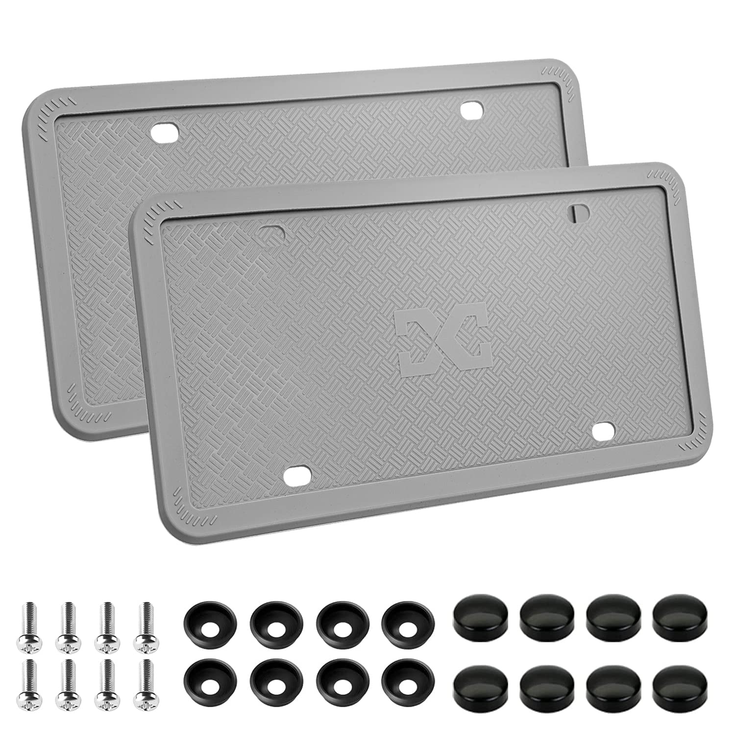 Xclpf Silicone Gray License Plate Frame Covers 2 Pack- Front And Back Car Plate Bracket Holders. Rust-Proof, Rattle-Proof, Weath
