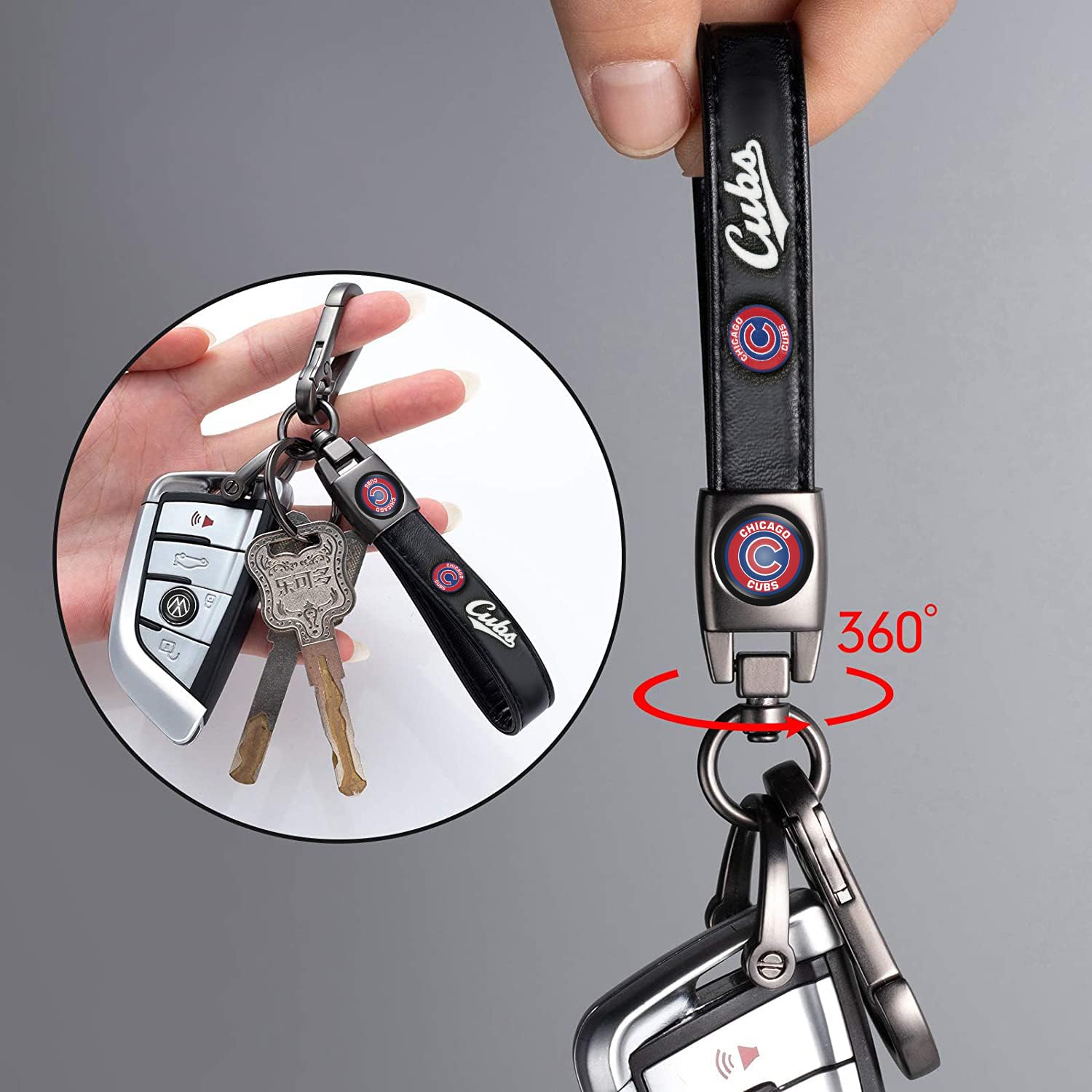 Kaleduo Baseball Fans Car Keychain Keyring, Leather Car Key Chain Compatible With Chicago Cubs Baseball Fans,Delicate Gifts For