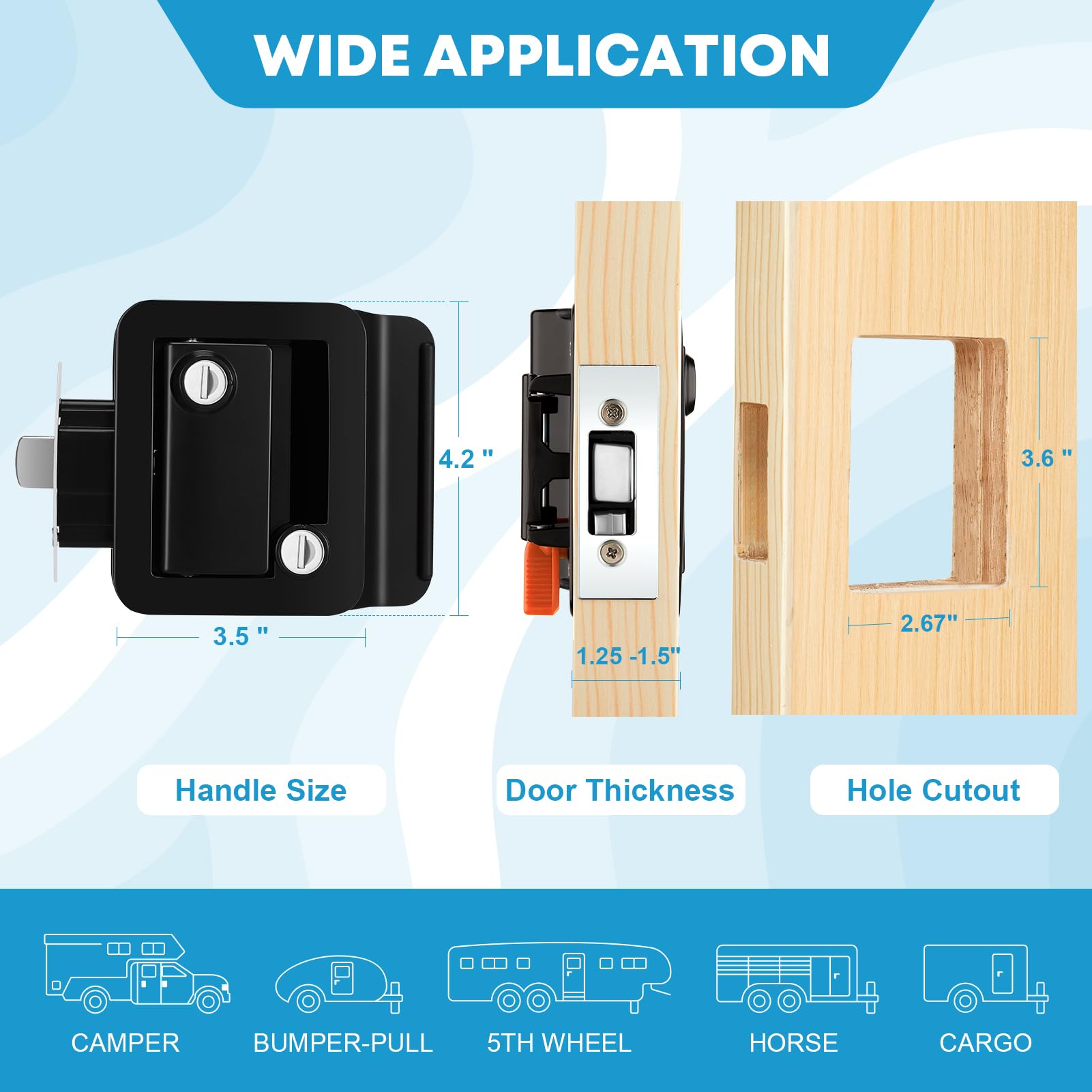 Kohree 2 Pcs Rv Door Locks Replacement With Paddle Deadbolt, Camper Door Lock, 100% Metal Rv Enclosed Travel Trailer Door Lock F