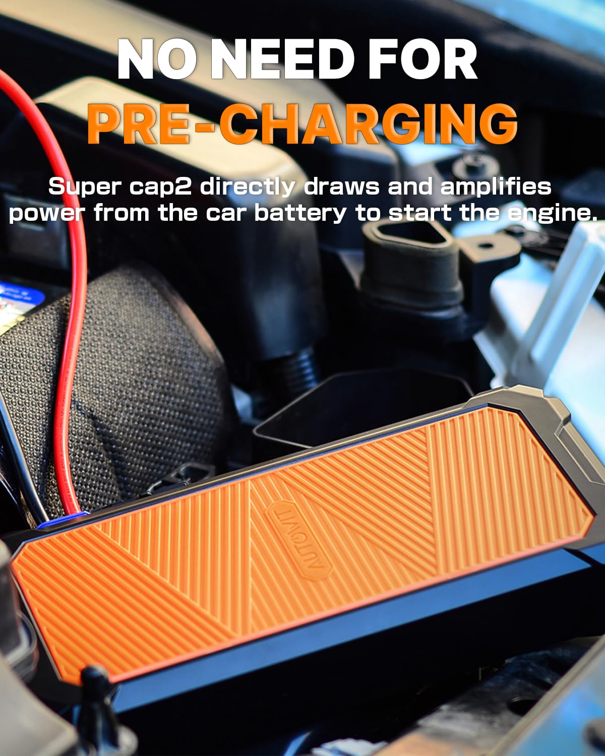 Autowit SuperCap 2 Portable Car Jump Starter - Battery-Less, 12V, Up to 7.0L Gas & 4.0L Diesel, Orange, with Carrying