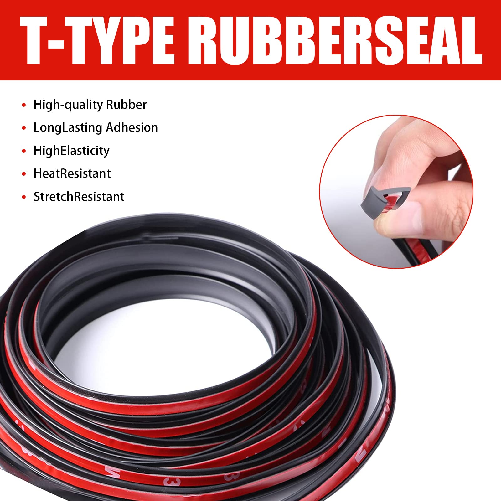 Miytsya 1 Pc Automotive Windshield Rubber Seal, 5M/16.5Ft Car Black Windshield Edge Moulding Sealing Strip Soundproof T-Type Rubber Edge Protector Trim (8X10Mm)
