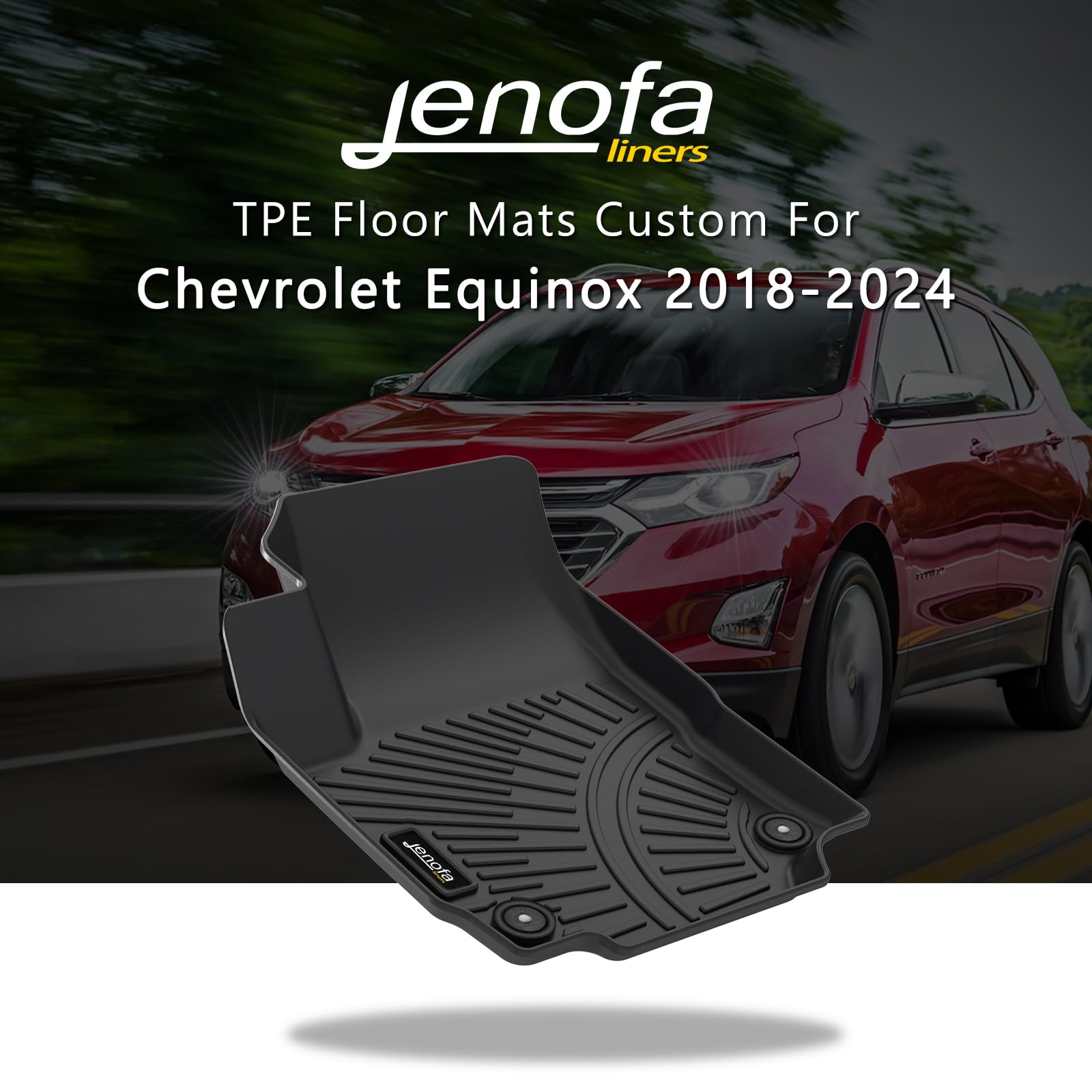 JENOFA All Weather Car Mats Set for 2018-2024 Chevy Equinox/GMC Terrain, Durable TPE, Full Set, Black