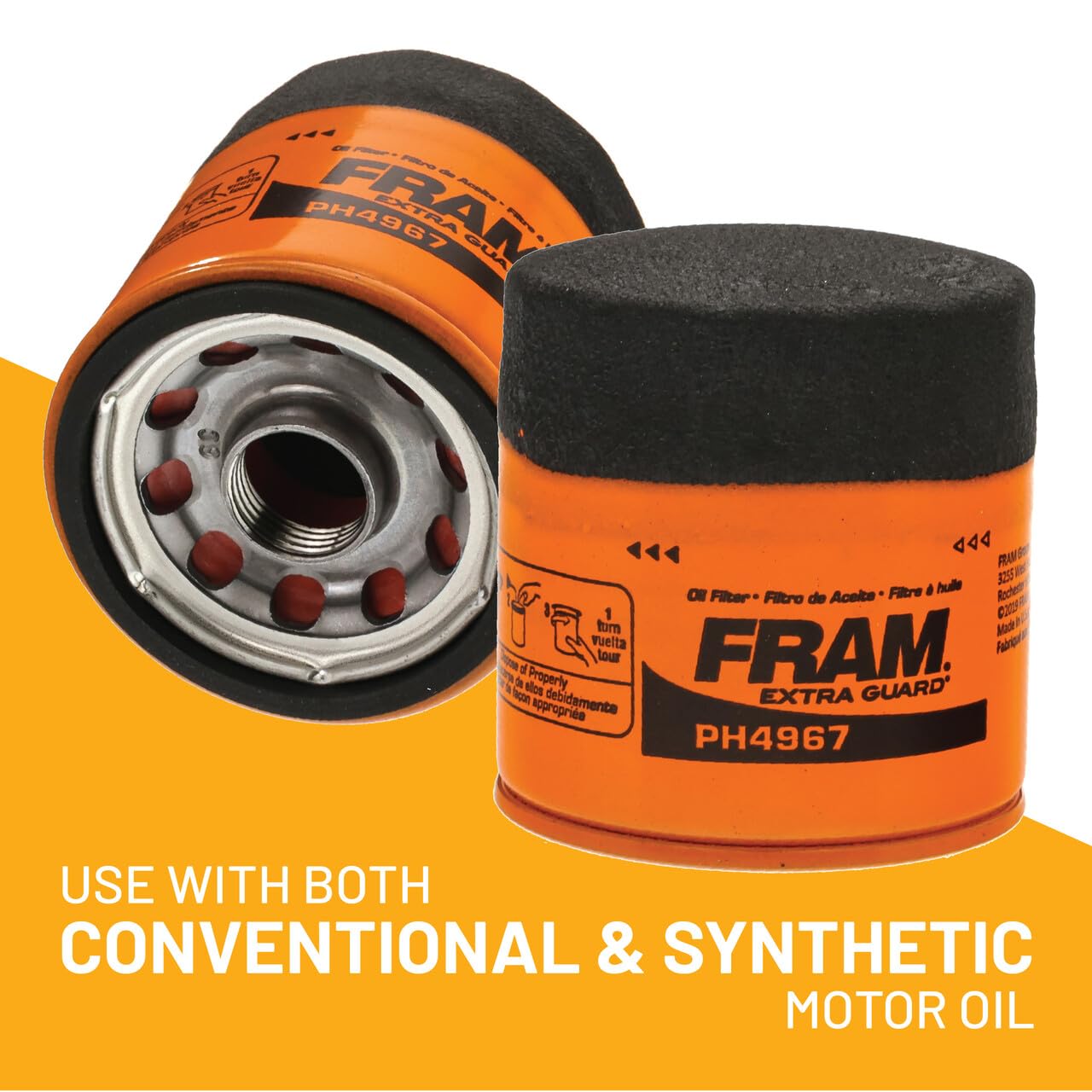 Fram Extra Guard Ph4967, 10K Mile Change Interval Spin-On Oil Filter, Black