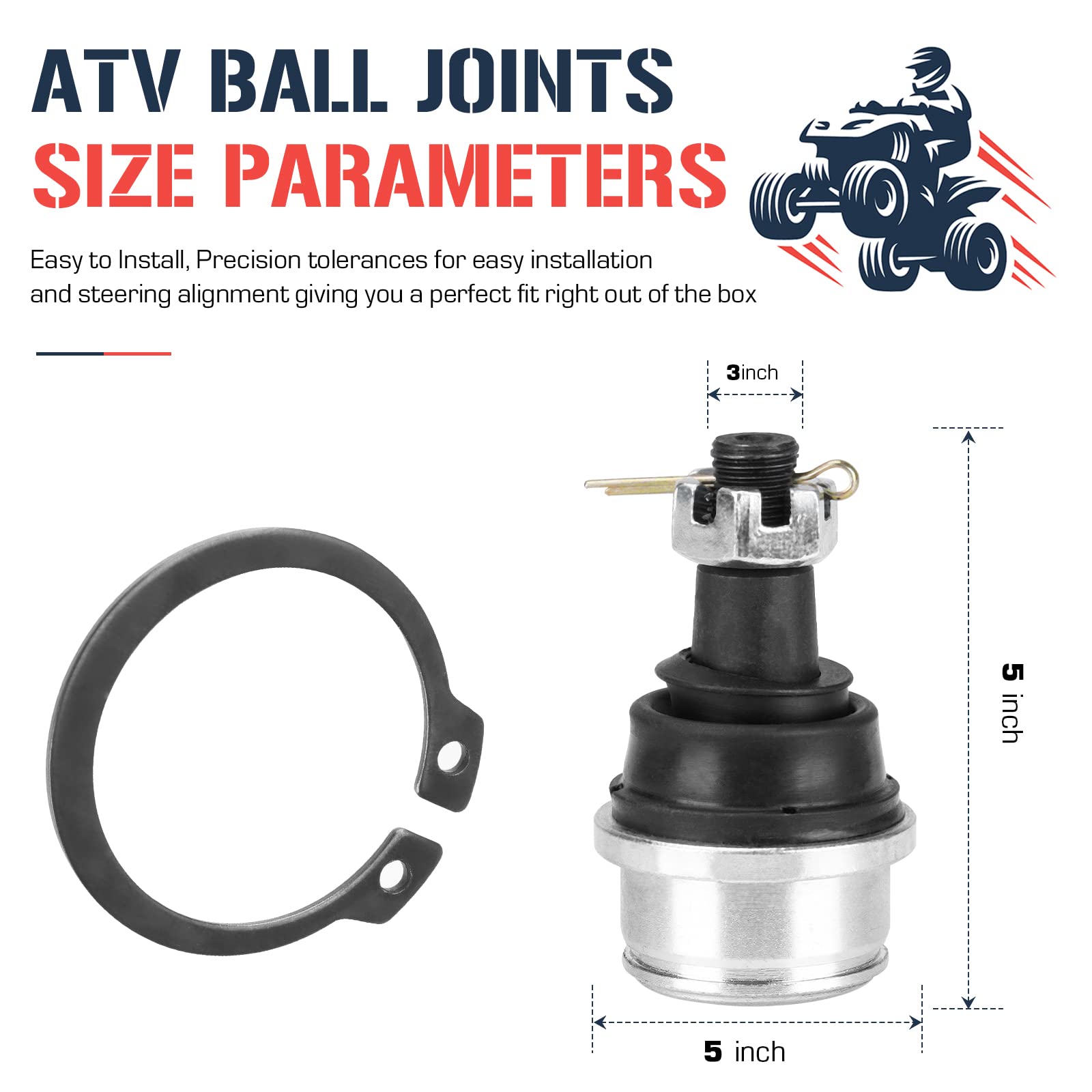 Upper Front Ball Joint for Honda Rancher 420 Foreman 450/500/520 Rubicon 500/520/650/680, Replaces for 51355-HN0-A01 51355-HP5-6