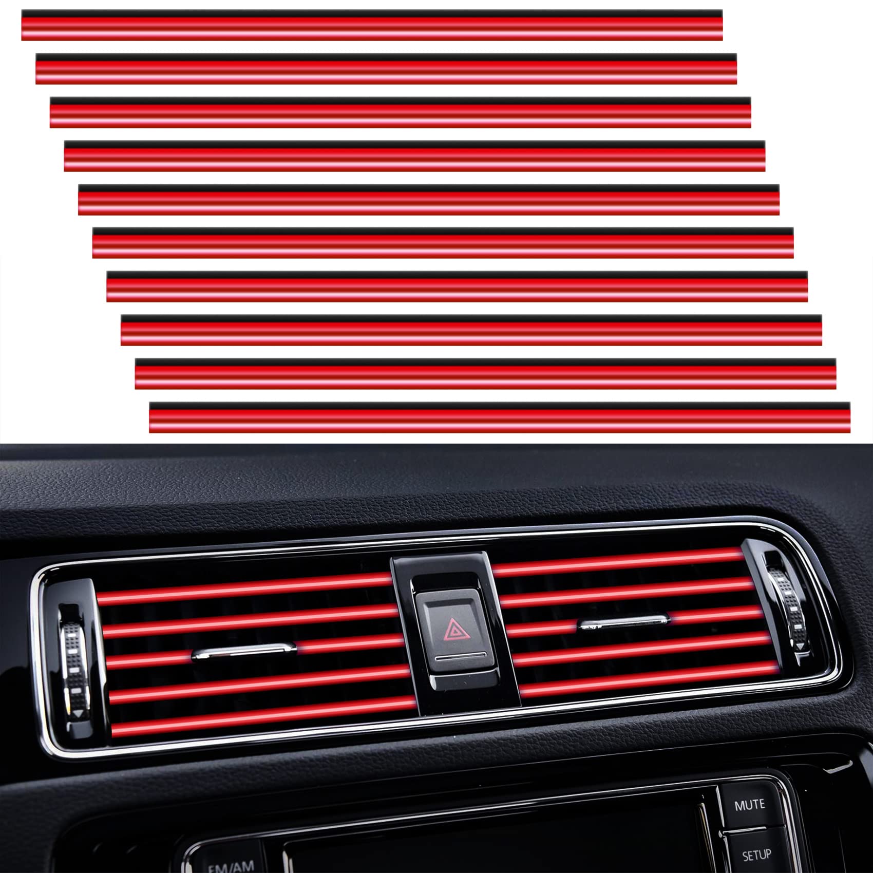 Pyhlvclf 20 Pieces Universal Car Air Conditioner Vent Trim Decoration Strip Accessories, Waterproof Flexible Shiny Auto Car Interior Accessories For All Air Vent Outlet (A-Red - 20 Pieces)