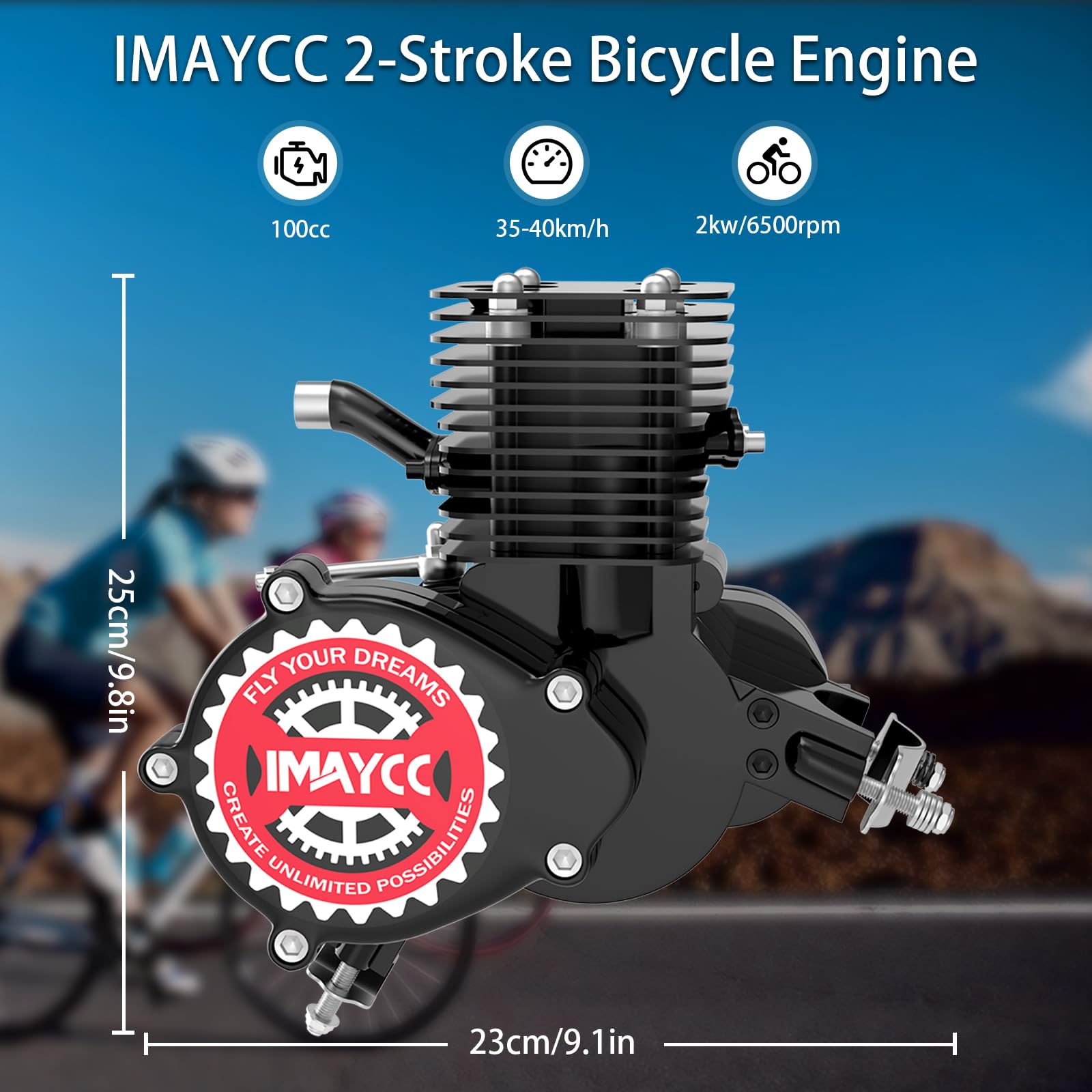 IMAYCC 100cc Bike Motor Kit - 2 Stroke Gas Engine Conversion for 26-28" Bikes, Metal, 100CC Black