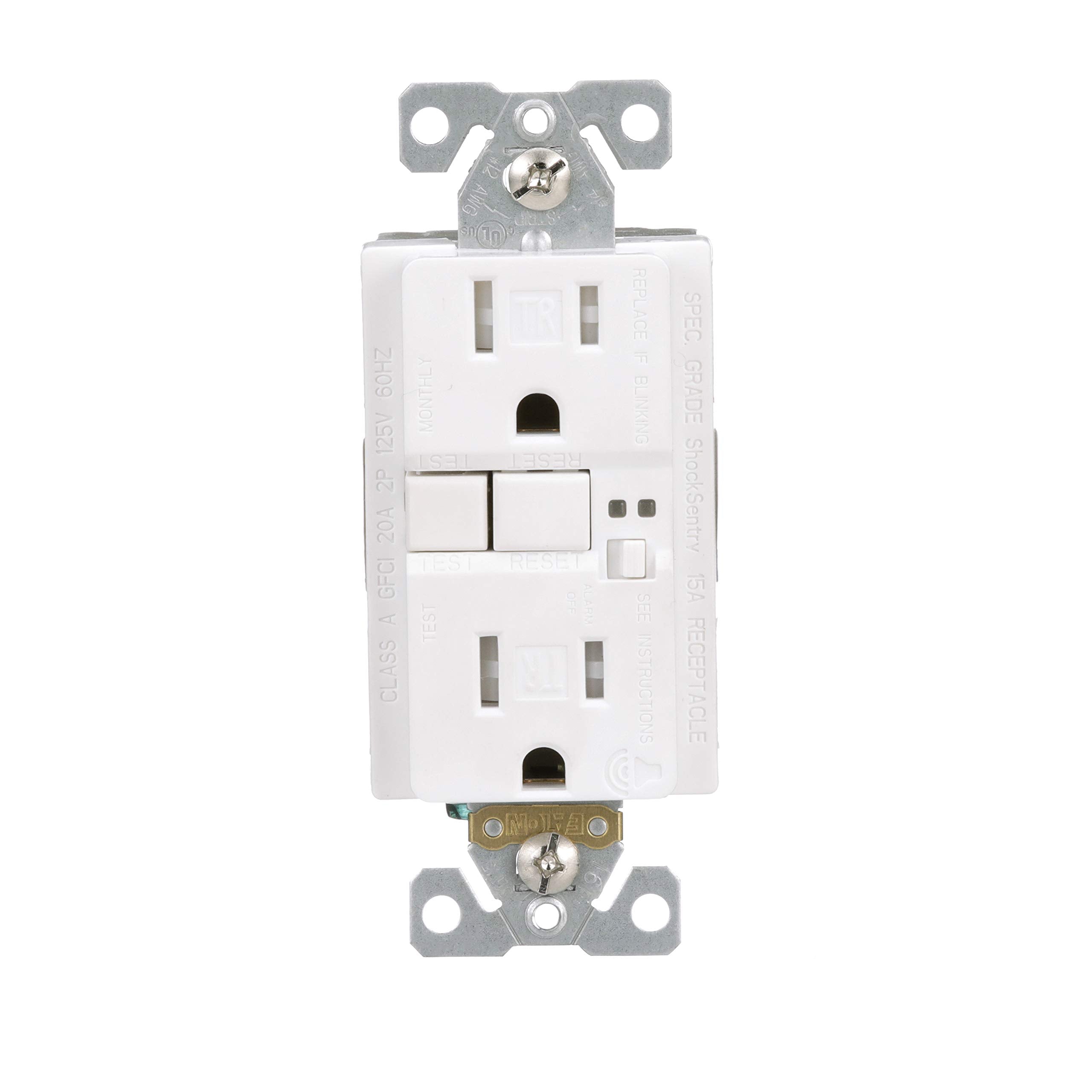 Eaton Trsgfa15W Aaron Hart 15A 125V Tamper Resistant Gfci Receptacle With Audible Alarm, White