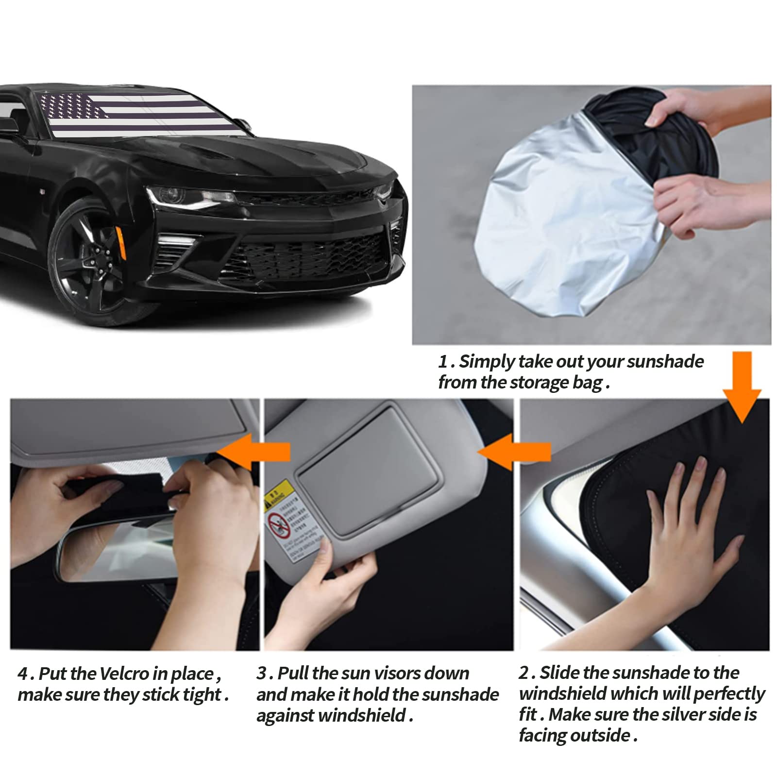 Moricere Windshield Sun Shade for Chevrolet Camaro 2016-2024, Foldable UV Blocker, Black 5, Polyester Material