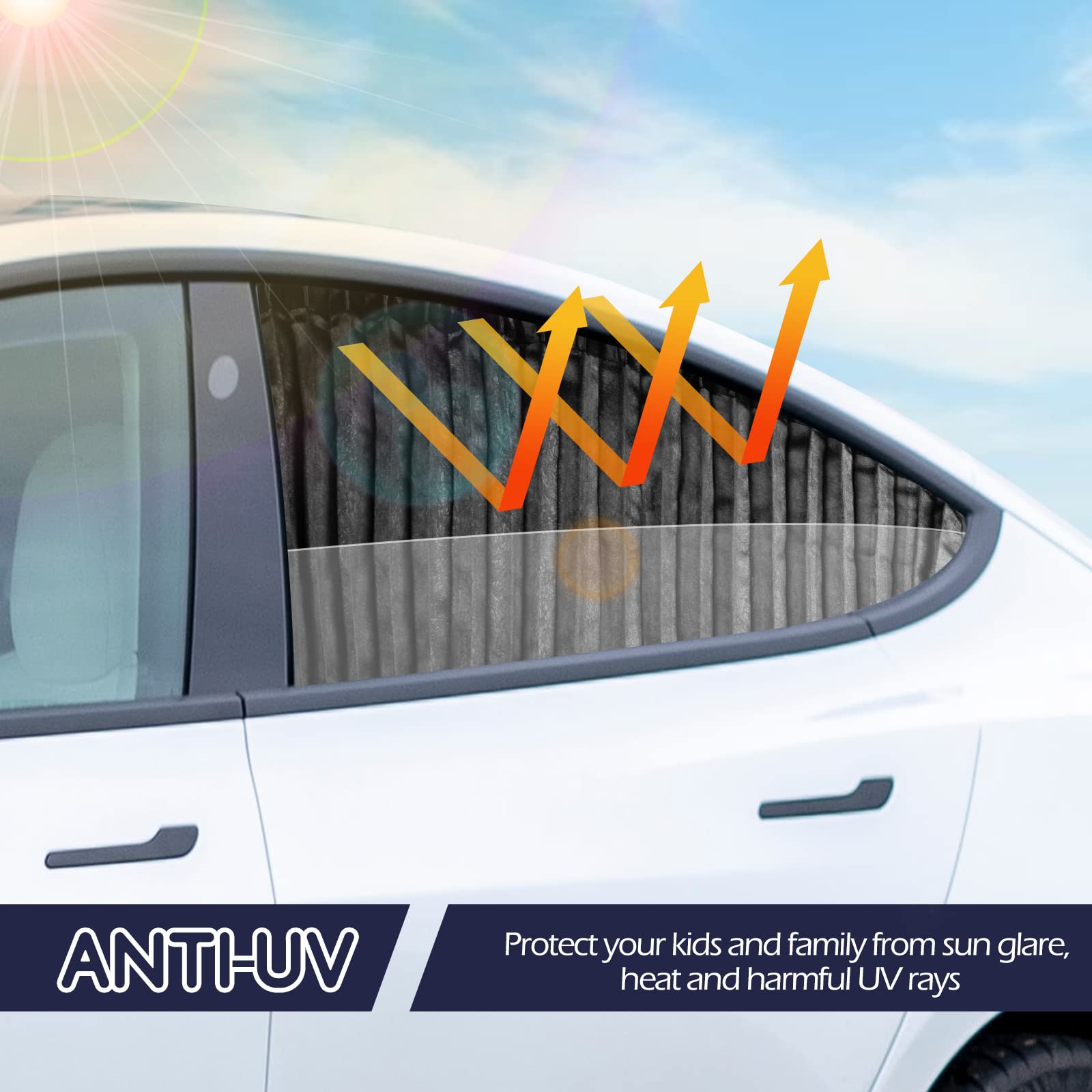 Zatooto Car Side Window Shades - Black 2 Pcs Privacy Magnetic Blinds Curtains - Sun Shades Blackout Window Covers For Family Baby Sleeping Camping Accessories