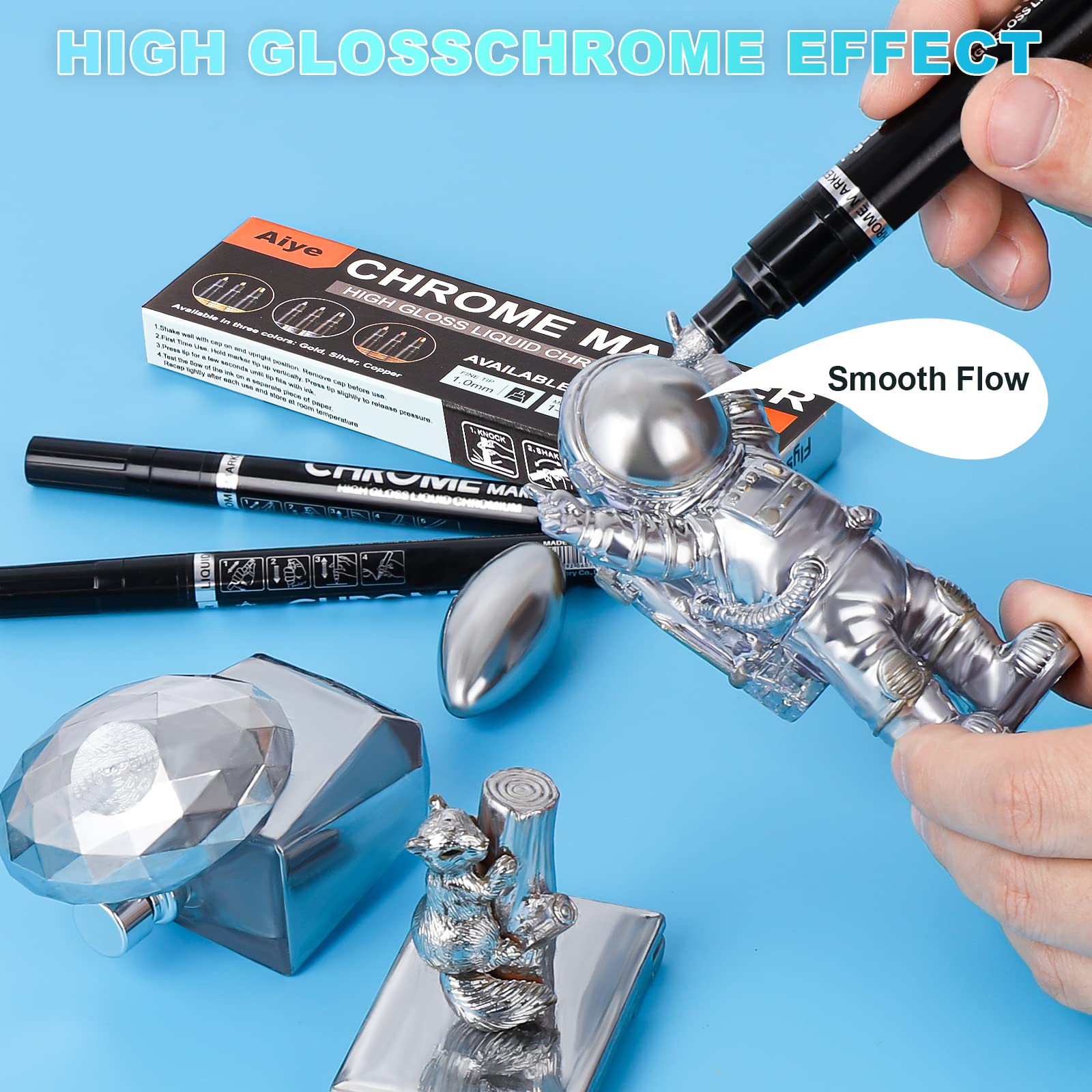 Silver Chrome Paint Marker Pens: Art Liquid Mirror Chrome Paint Pen For Model Painting Metal Plastic Glass Touch Up Repair Kit C