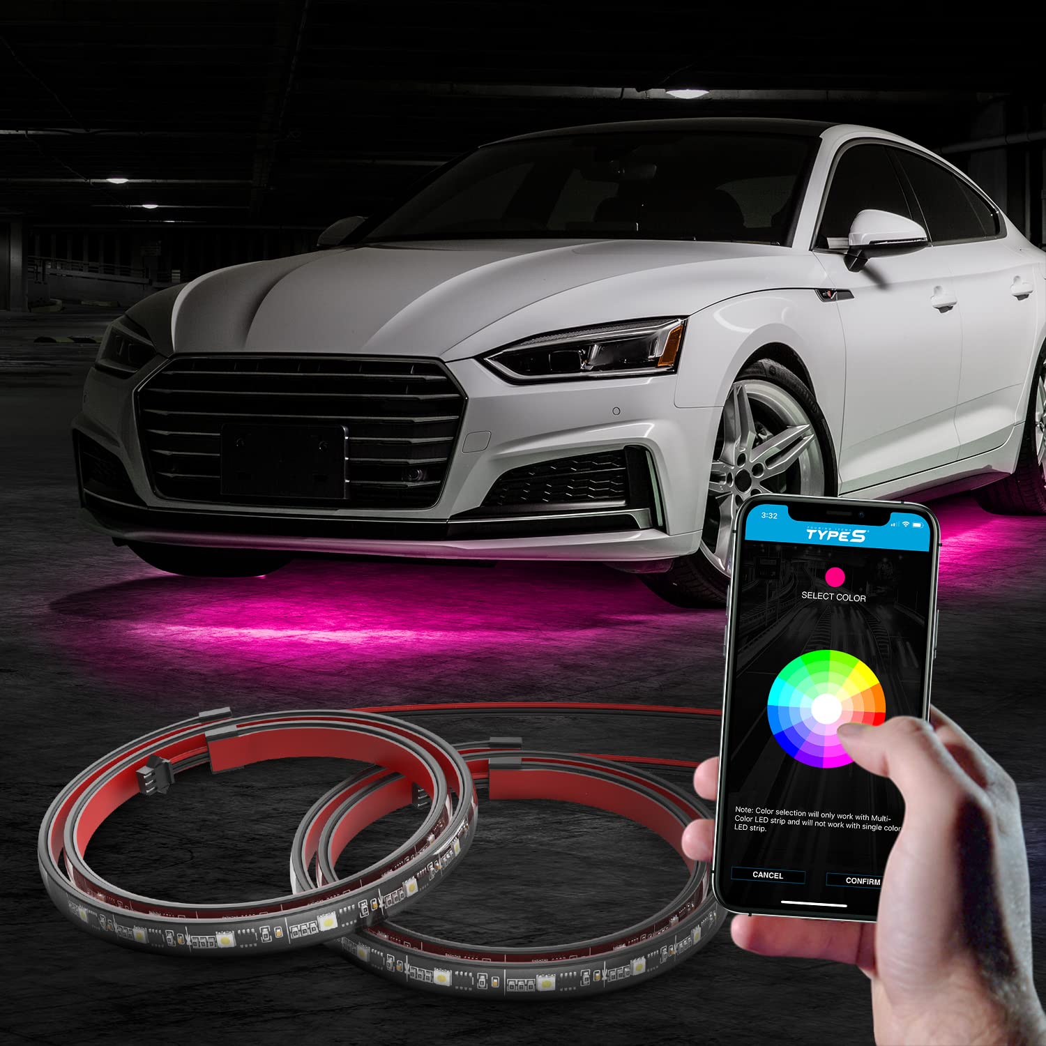 Type S 72" Exterior Smart Lighting Kit - Truck, Van - Universal Fit - Multicolor Led - Waterproof - 12V - 1.15 Lbs - 2.25" W X 7" L X 9.25" H