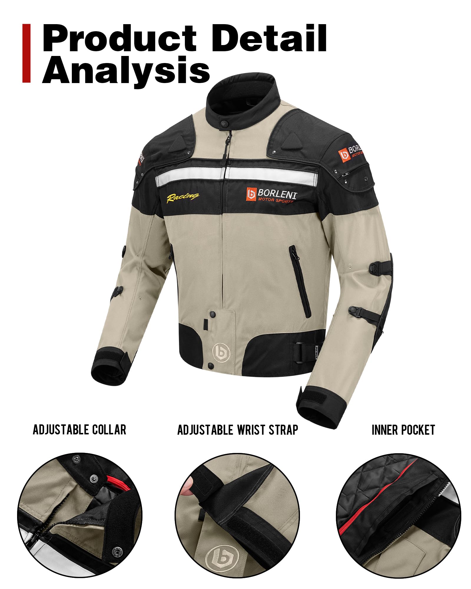 Borleni Motorcycle Jacket Windproof Motorcycle Full Body Protective Gear Ce Armor Suitable For All Seasons,Brown,Xxl